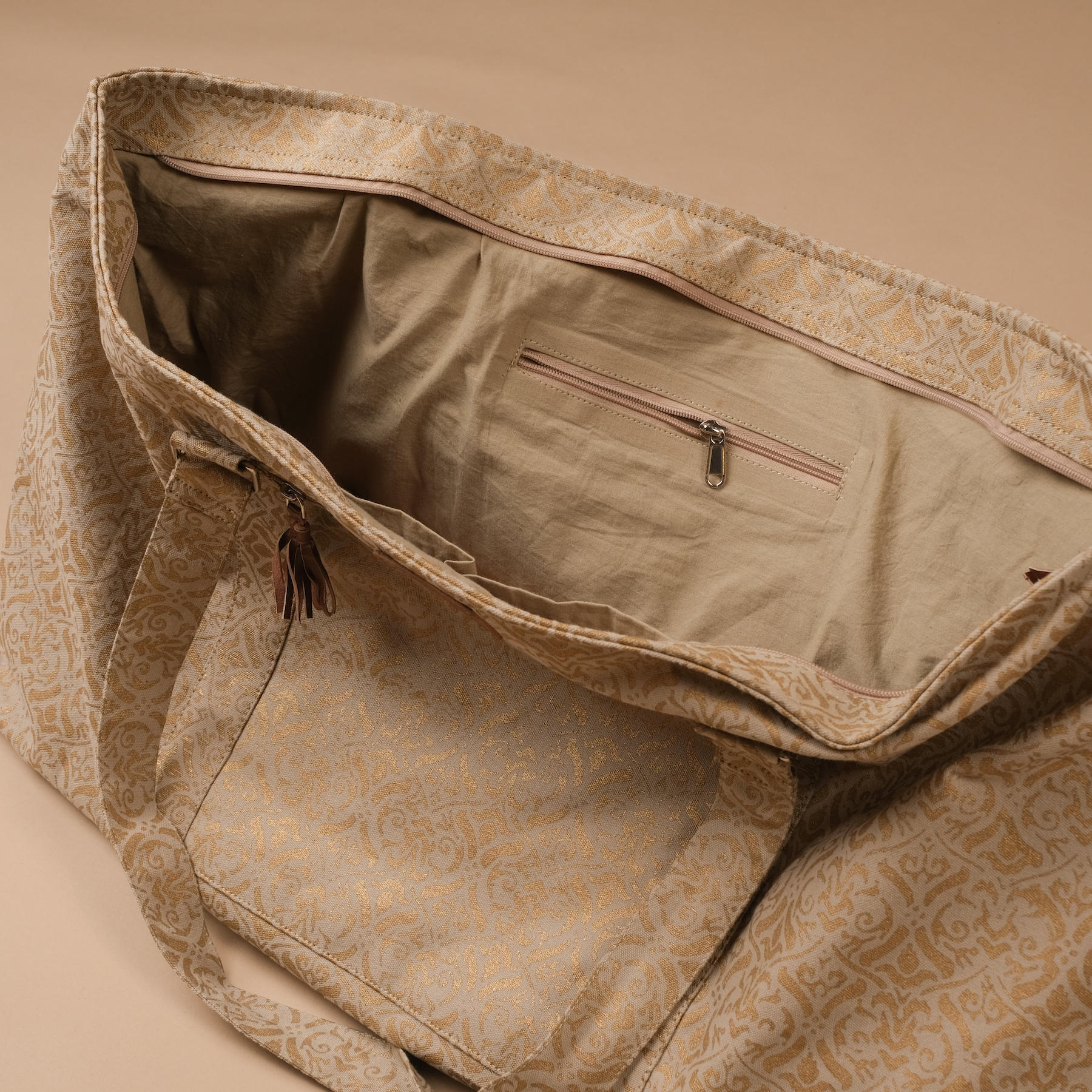 Sac de yoga grand - sac de voyage en coton blockprint sable