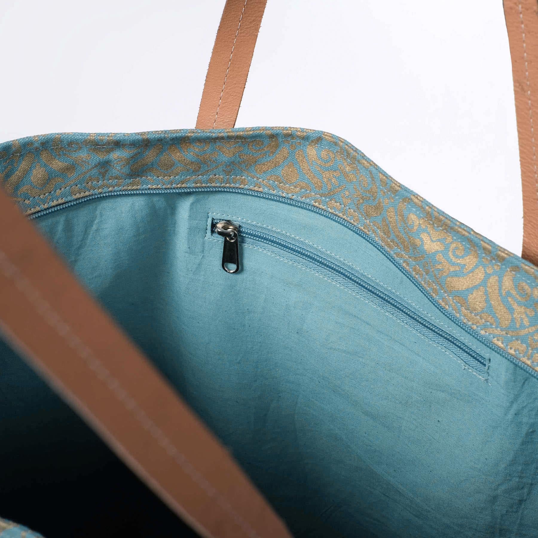 Sac de yoga Taj Mahal en coton bio avec imprimé bloc doré green-water