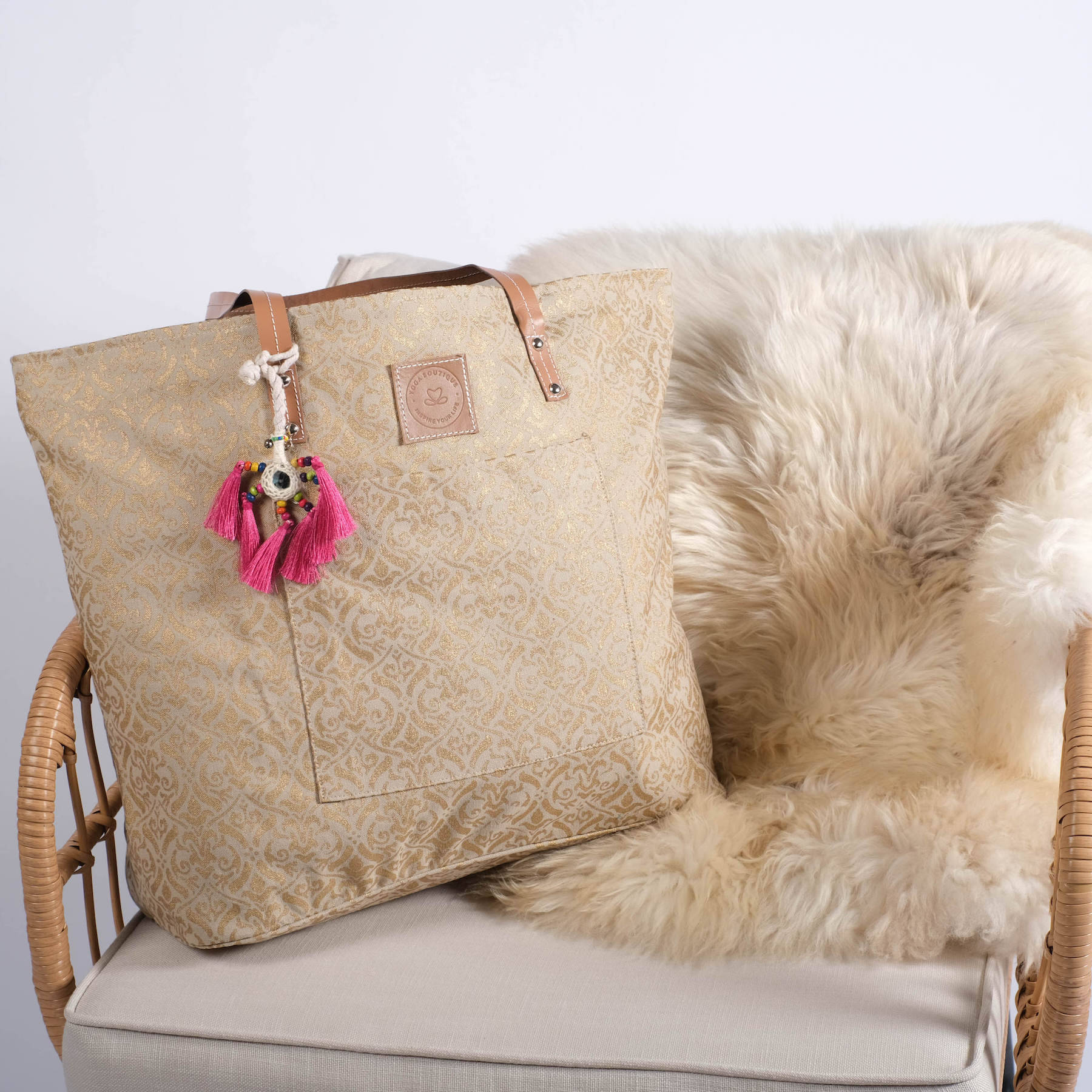 Sac de méditation Taj Mahal en coton bio avec imprimé bloc doré sable