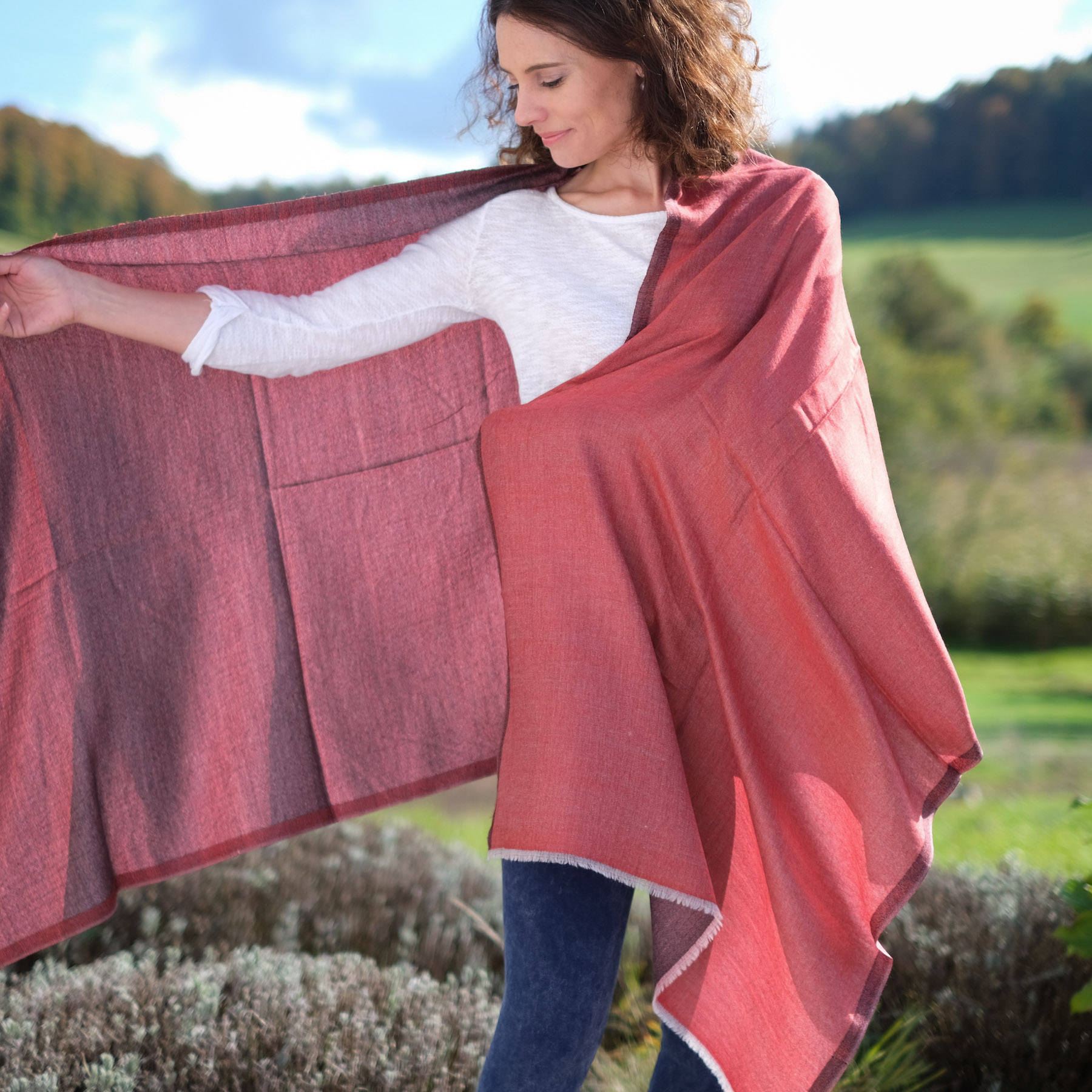 Châle de méditation écharpe laine fine Lava double