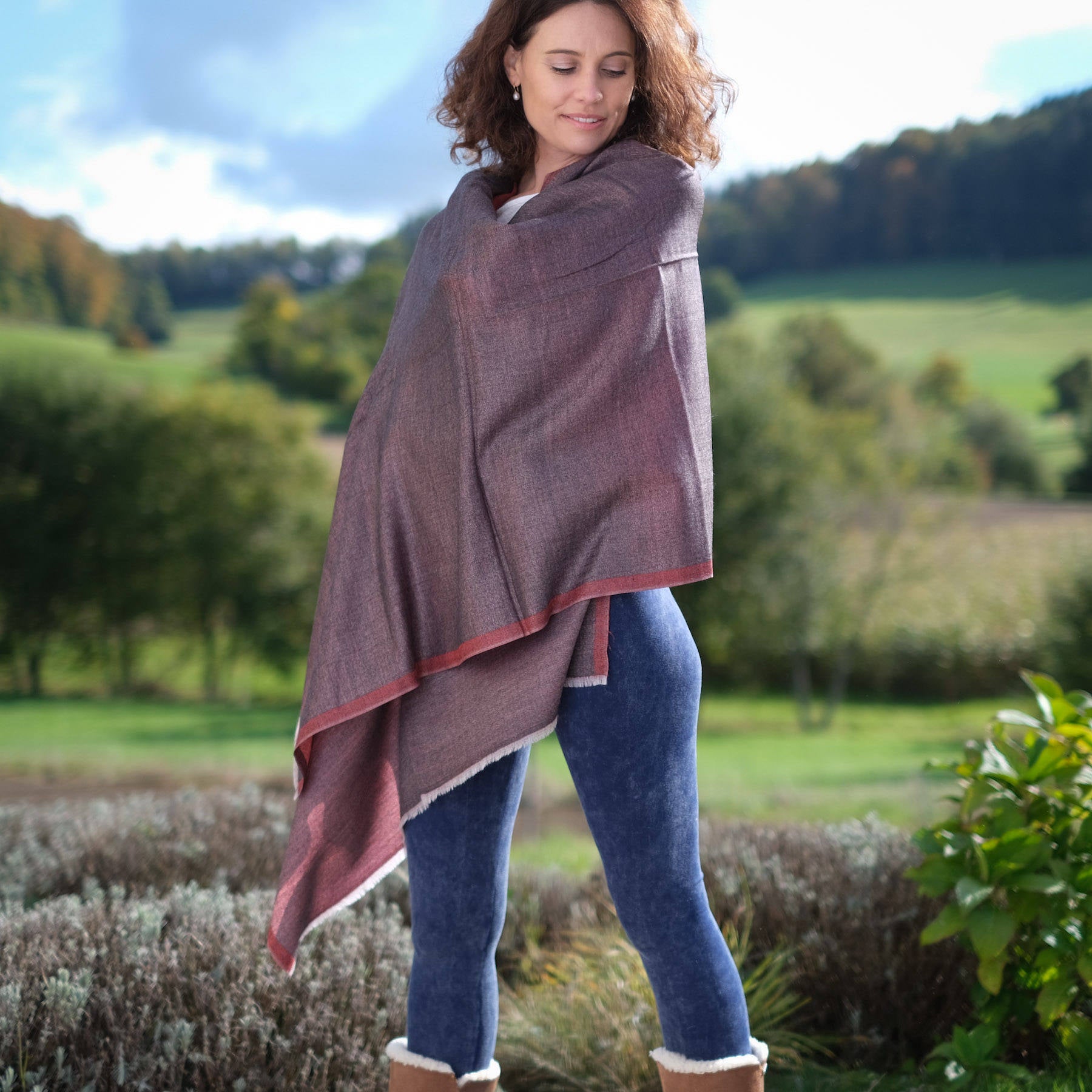 Châle de méditation écharpe laine fine Lava double