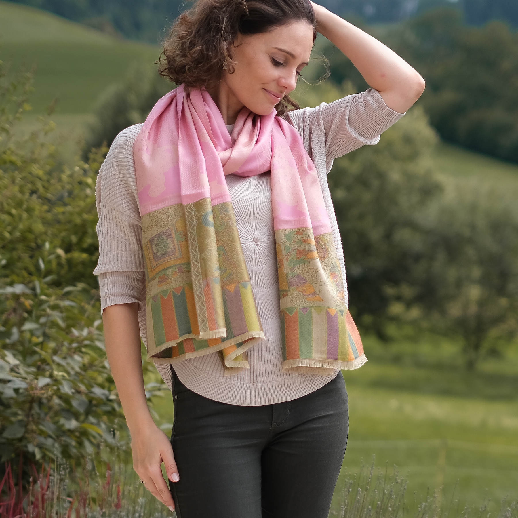 Châle de méditation Ganesh rose