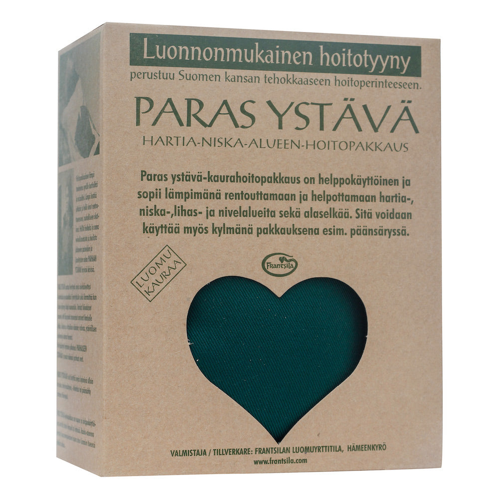 Le coussin chauffant ou le pack réfrigérant de Frantsila ne doit manquer dans aucun foyer. Dans la tradition populaire finlandaise, les coussins chauffants à l'avoine jouissent d'une grande popularité et sont régulièrement utilisés en tant qu'enveloppe de chaleur ou de froid.