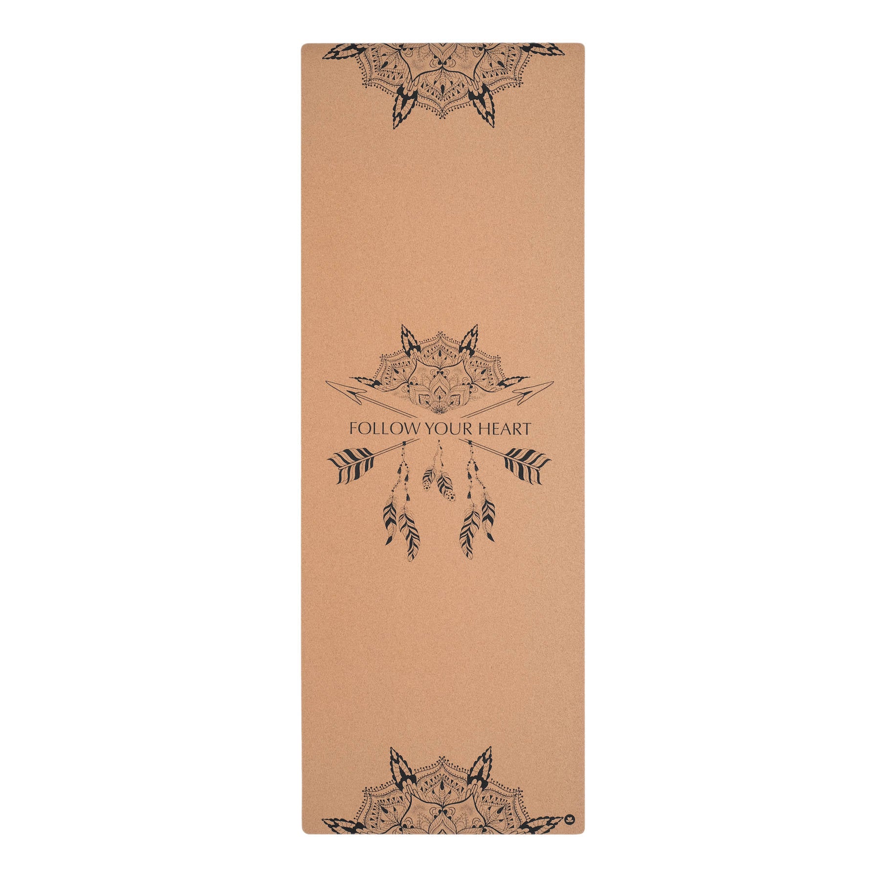 Tapis de yoga en liège Boho Follow your Heart noir