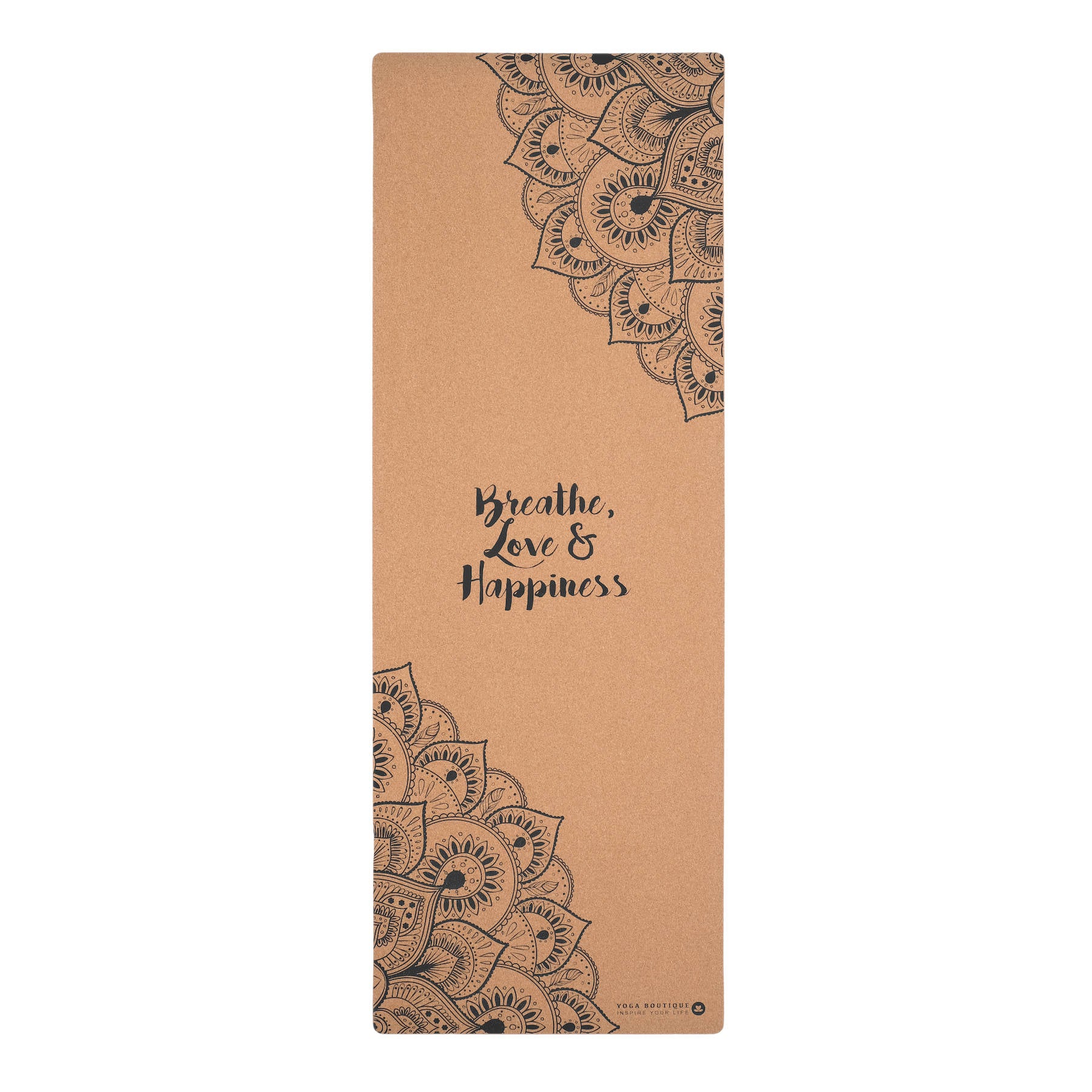 Tapis de yoga en liège Breathe, Love & Happiness