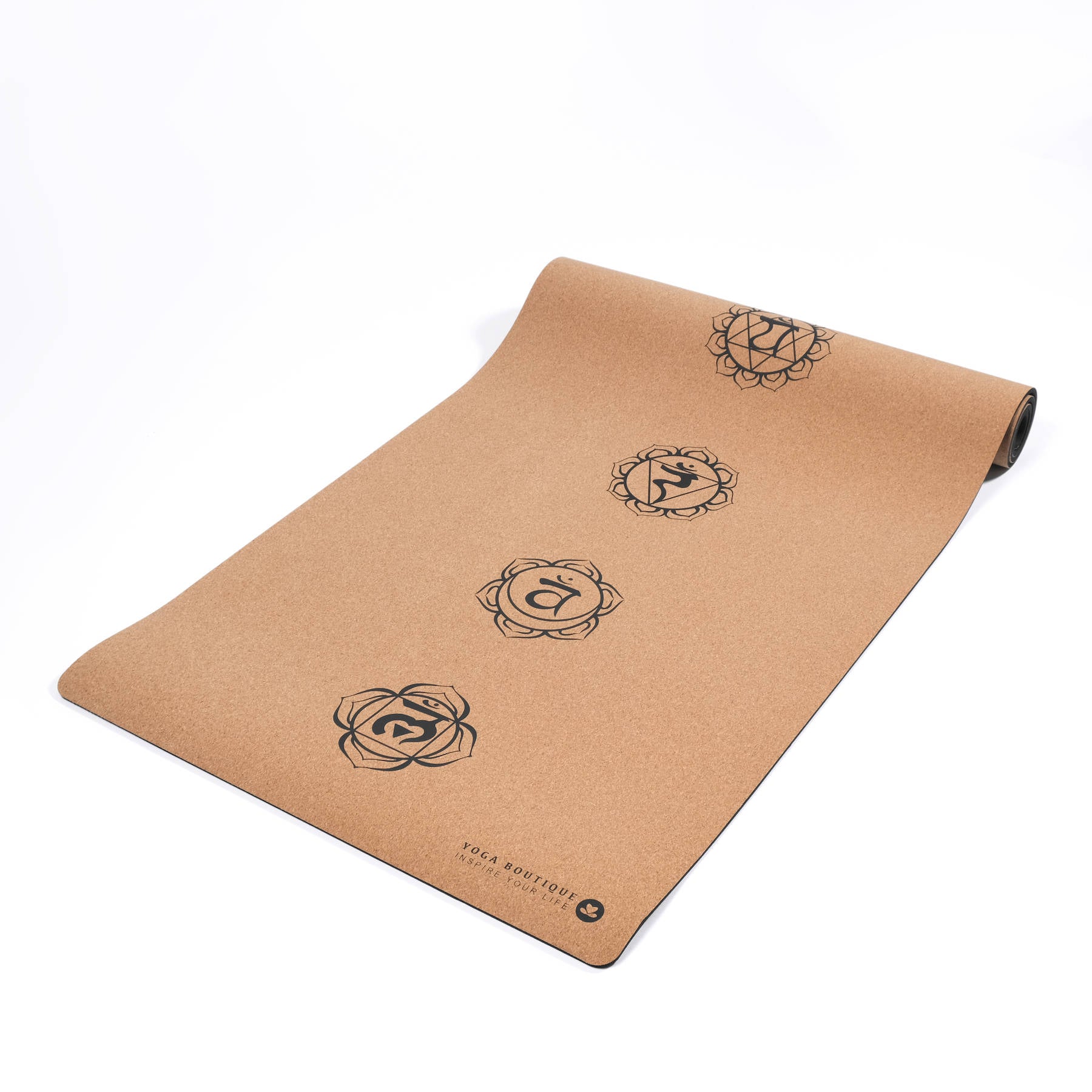 Tapis de yoga en liège avec symboles de chakra