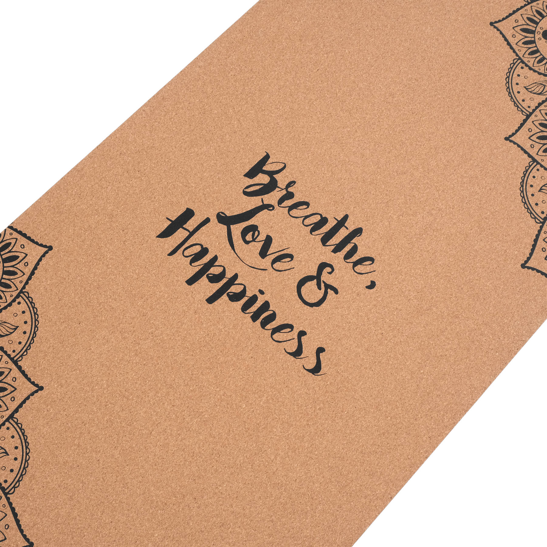 Tapis de yoga en liège Breathe, Love & Happiness