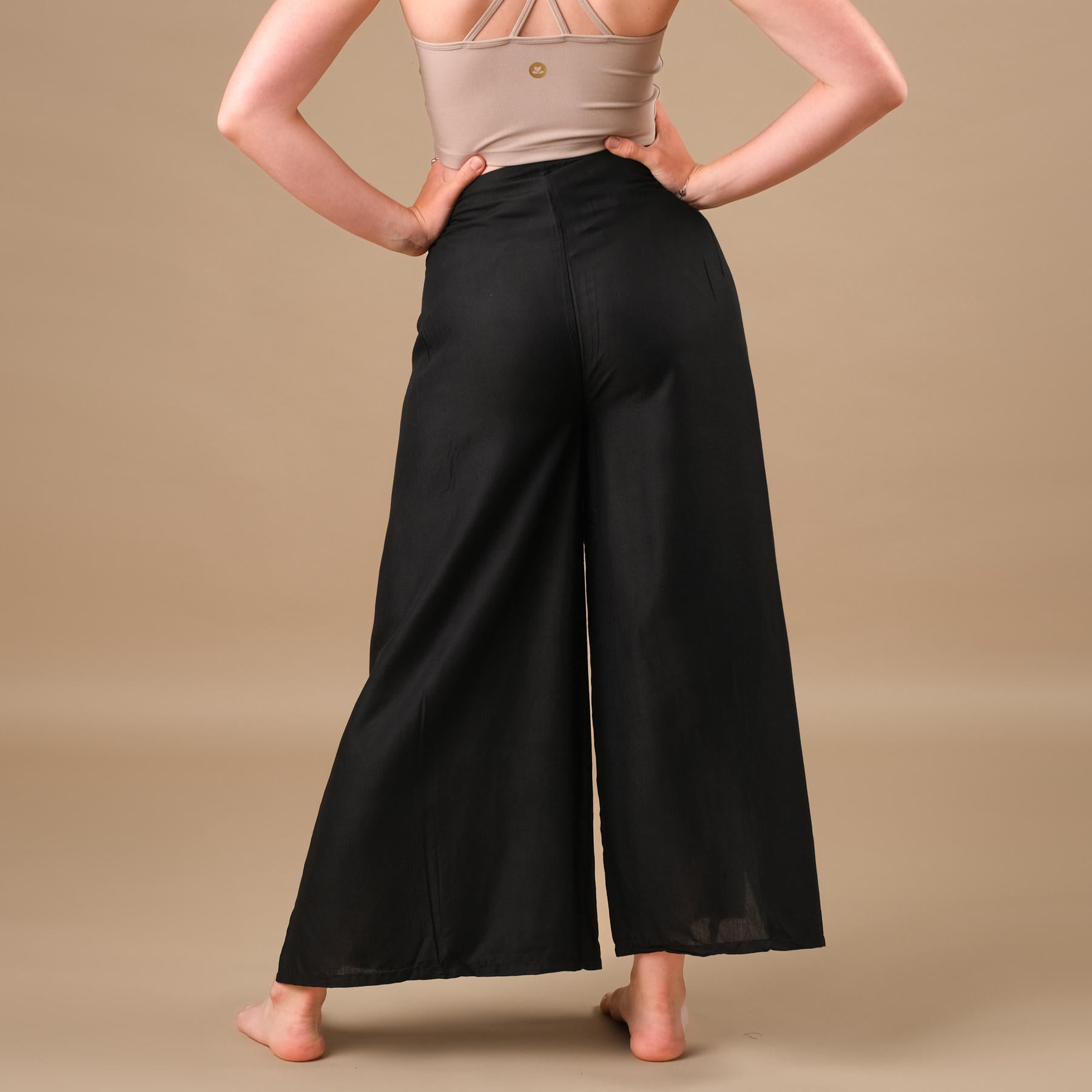 Palazzo Wrap pantalon uni noir aéré pantalon d'été léger