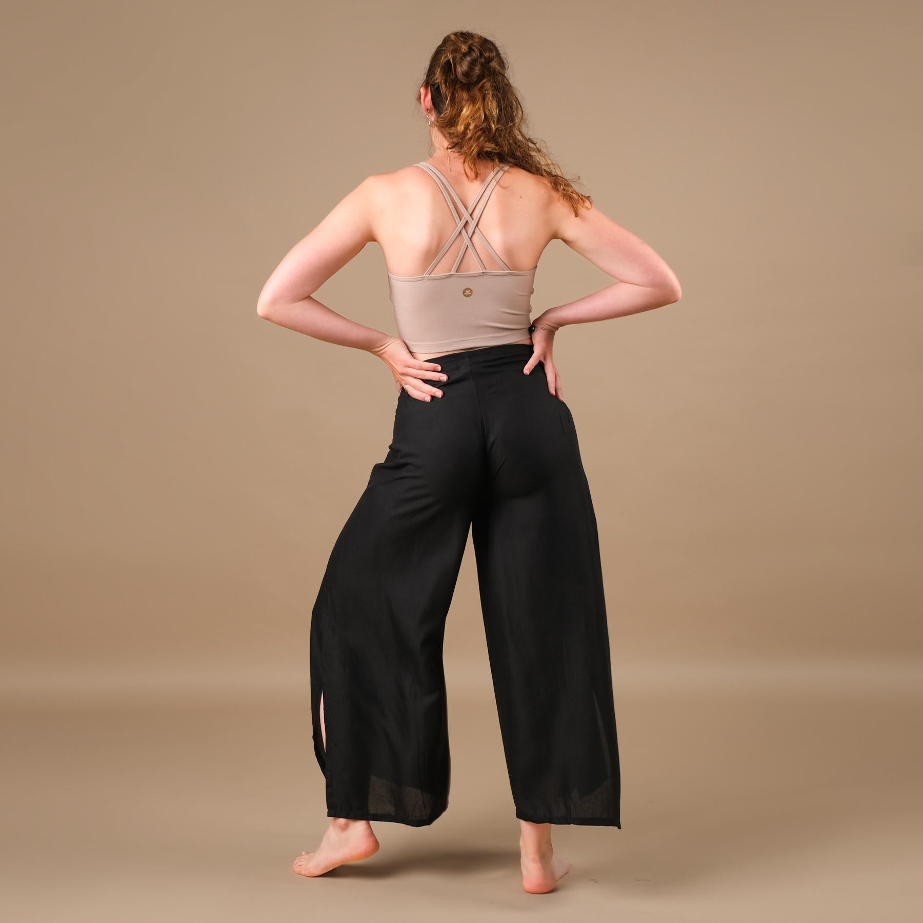 Palazzo Wrap pantalon uni noir aéré pantalon d'été léger