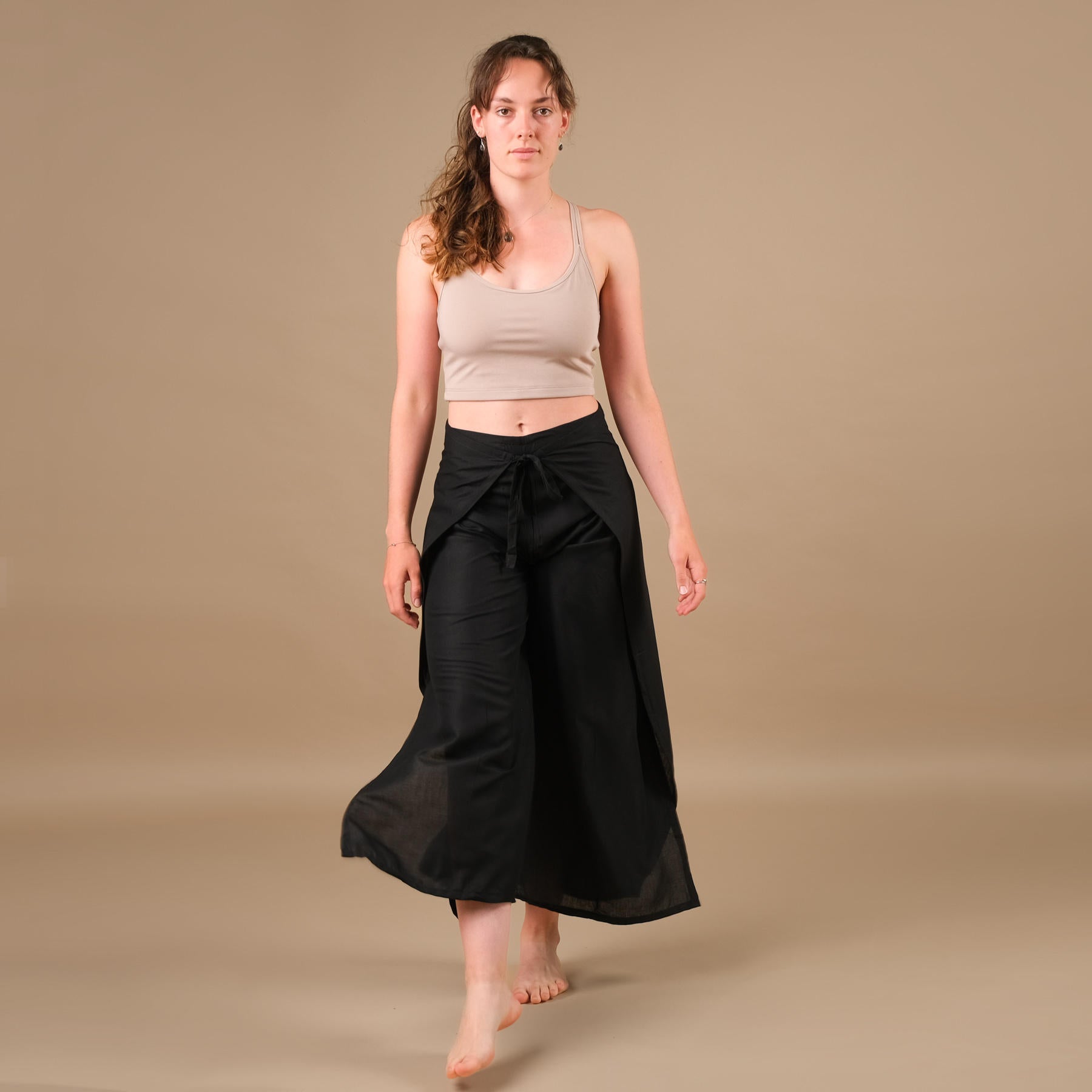 Palazzo Wrap pantalon uni noir aéré pantalon d'été léger
