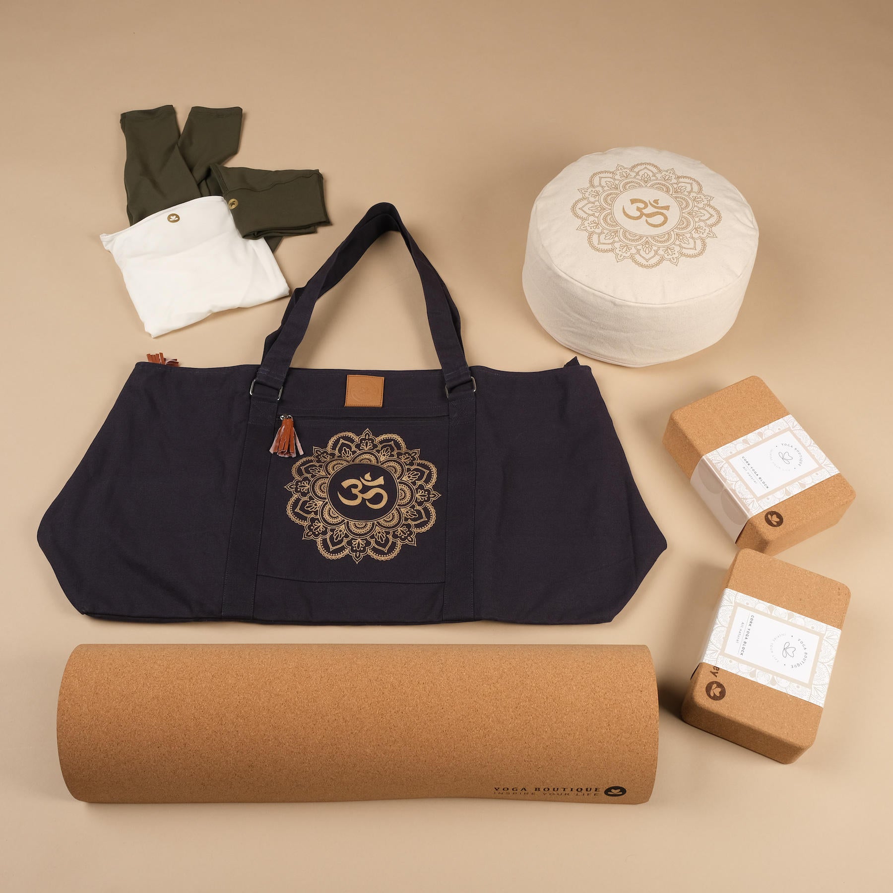 Grand sac de yoga - sac de voyage en coton Mandala OM navy