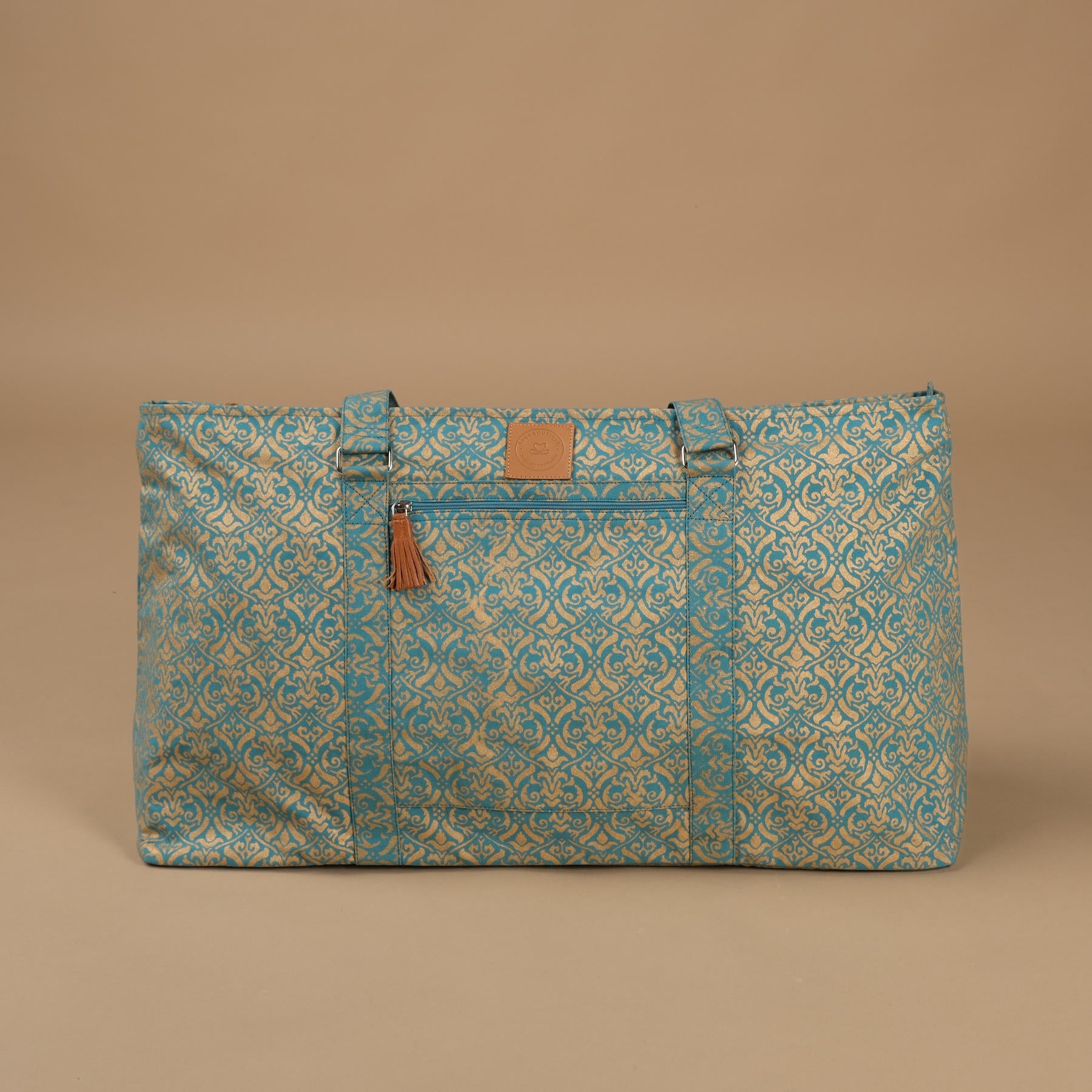 Sac de yoga grand - sac de voyage en coton blockprint turquoise