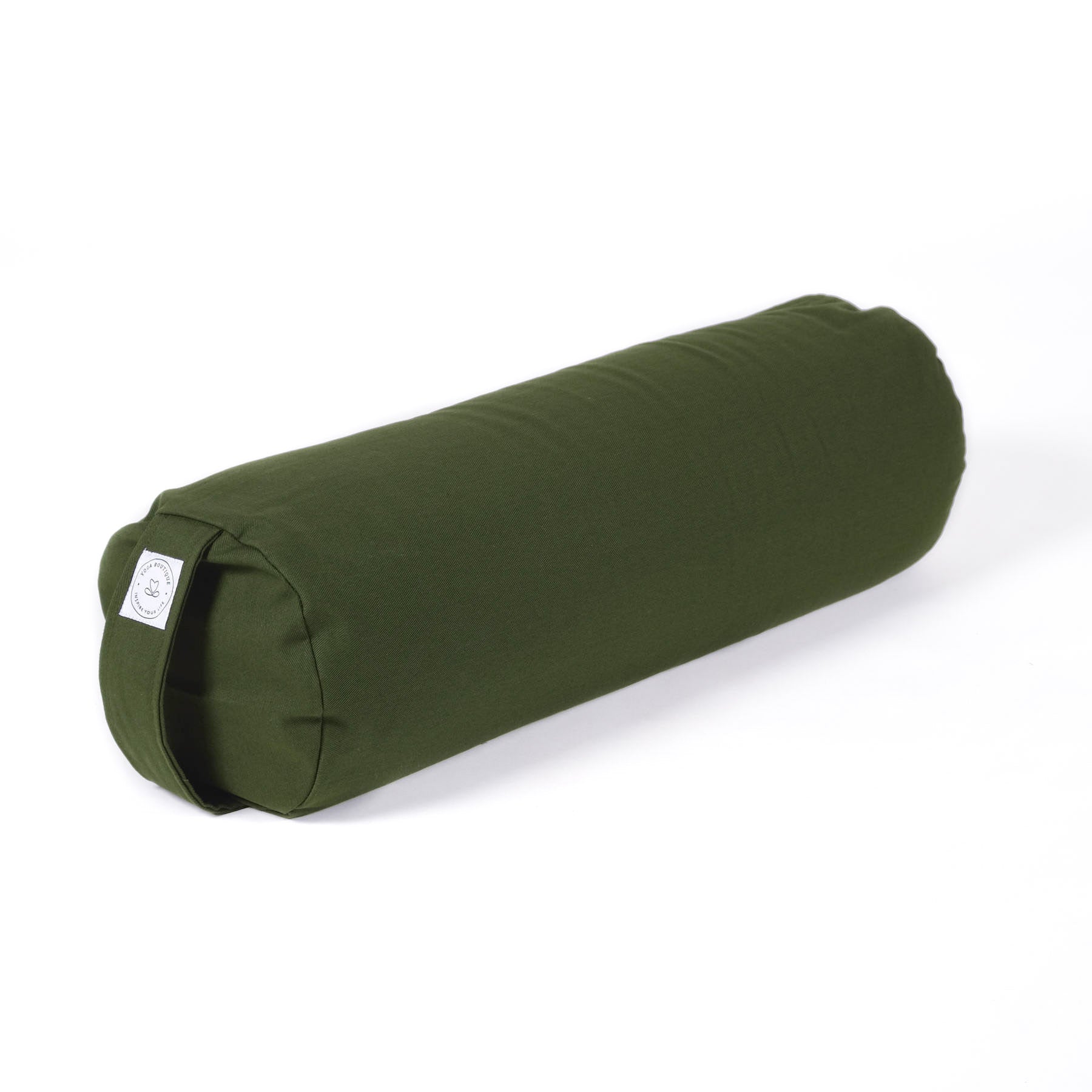 Bolster de yoga en coton vert olive uni