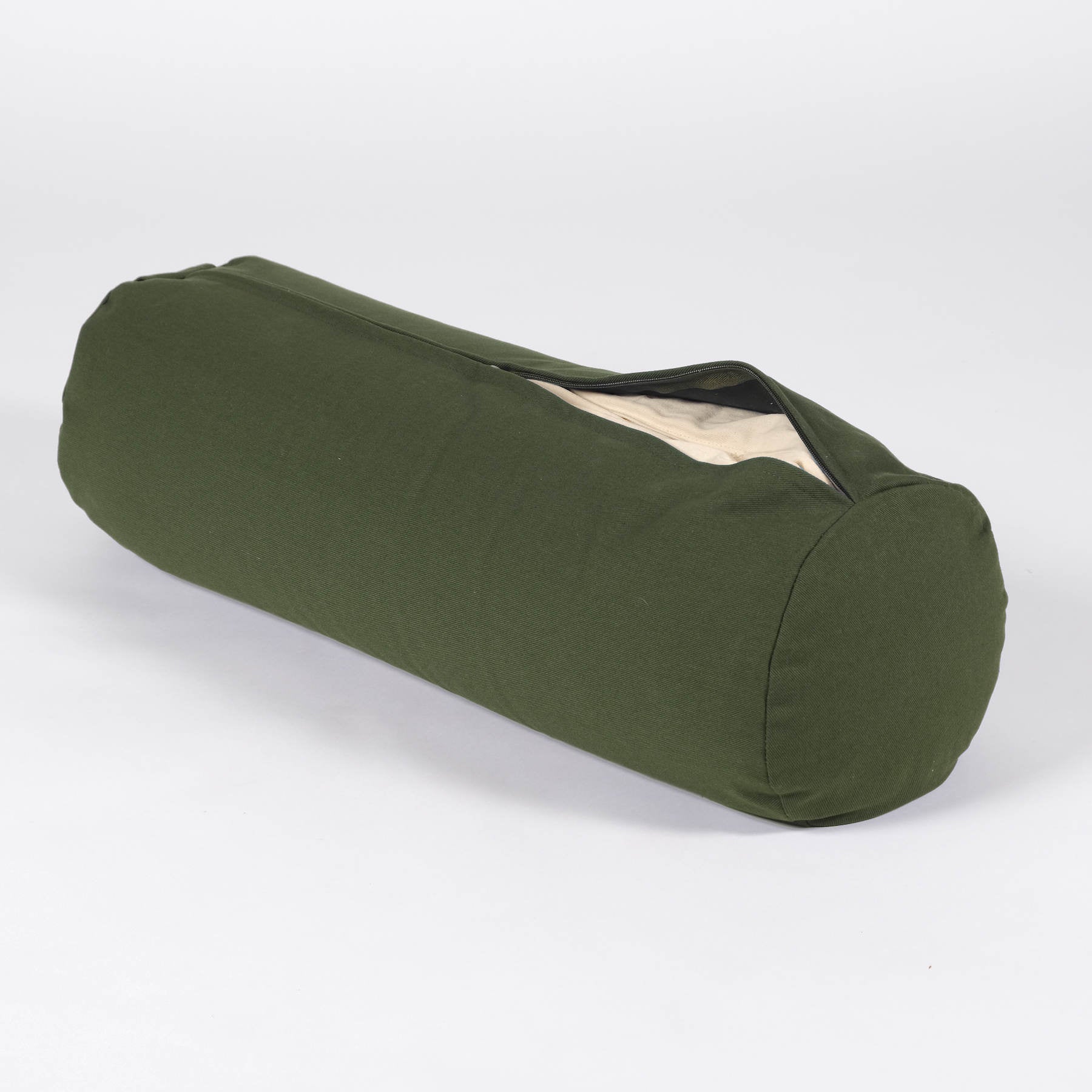 Bolster de yoga en coton vert olive uni