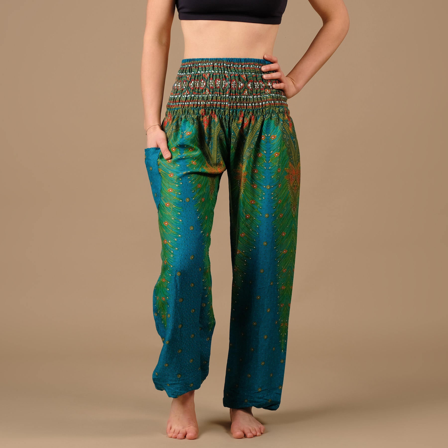 Pantalon de yoga harem Plume vert