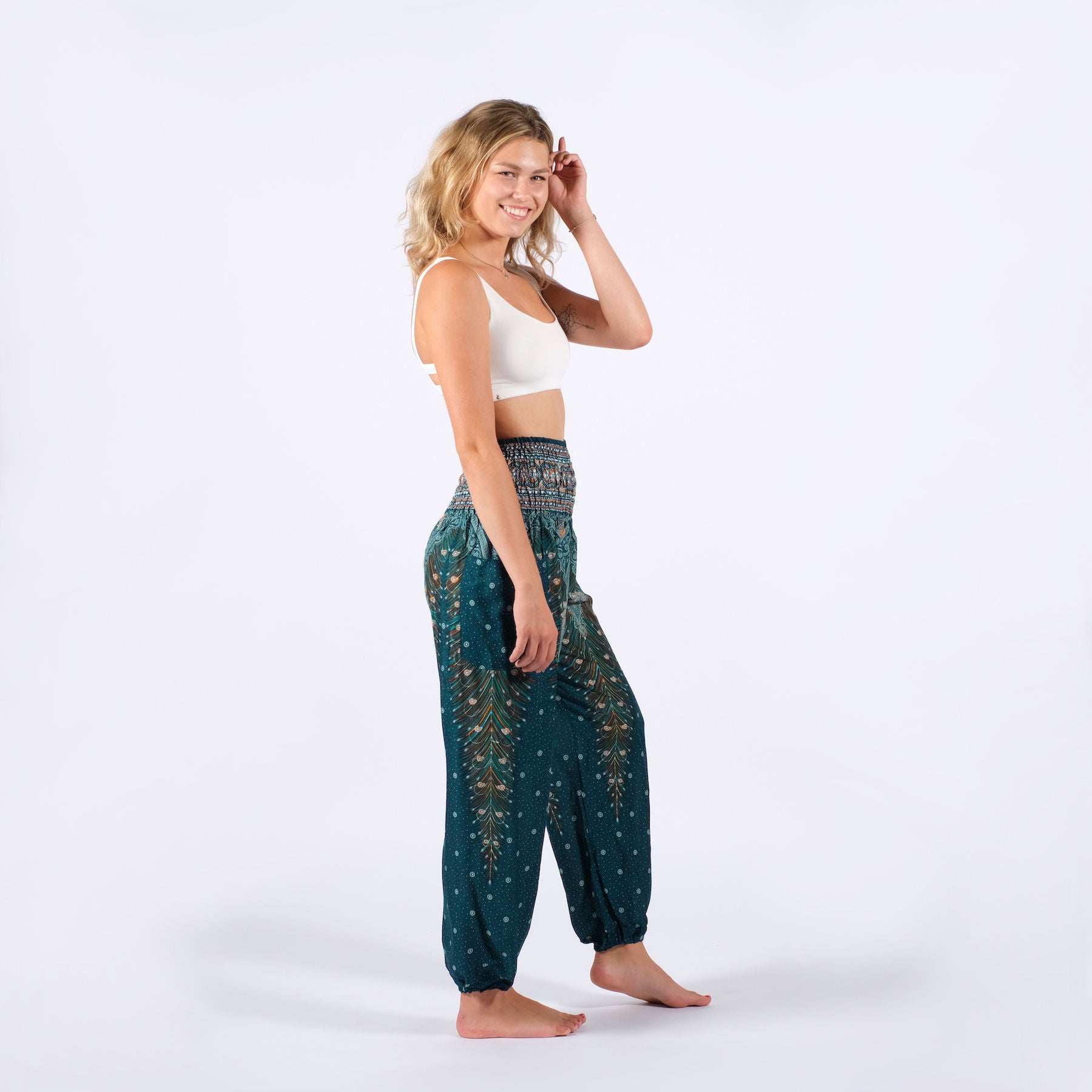 Pantalon de yoga harem Plume turquoise