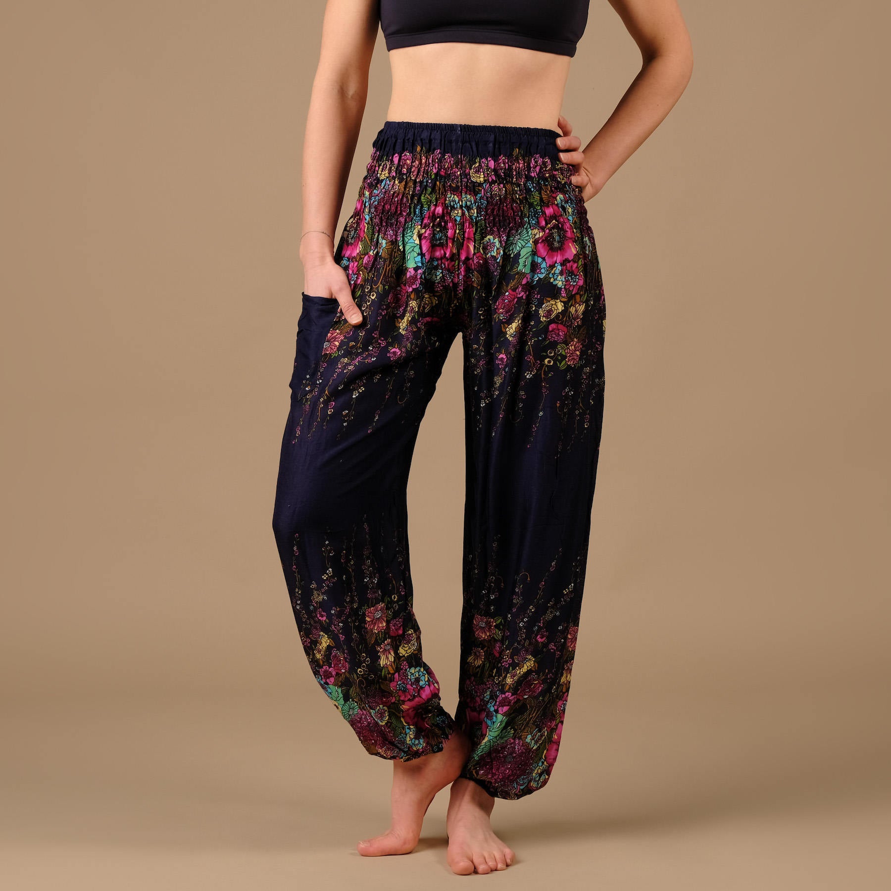 Pantalon de yoga harem Flower navy