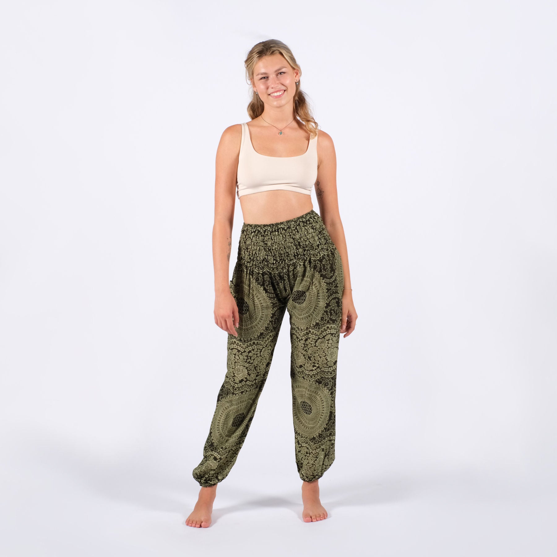 Pantalon de yoga harem Boho Pants Indian Summer vert olive
