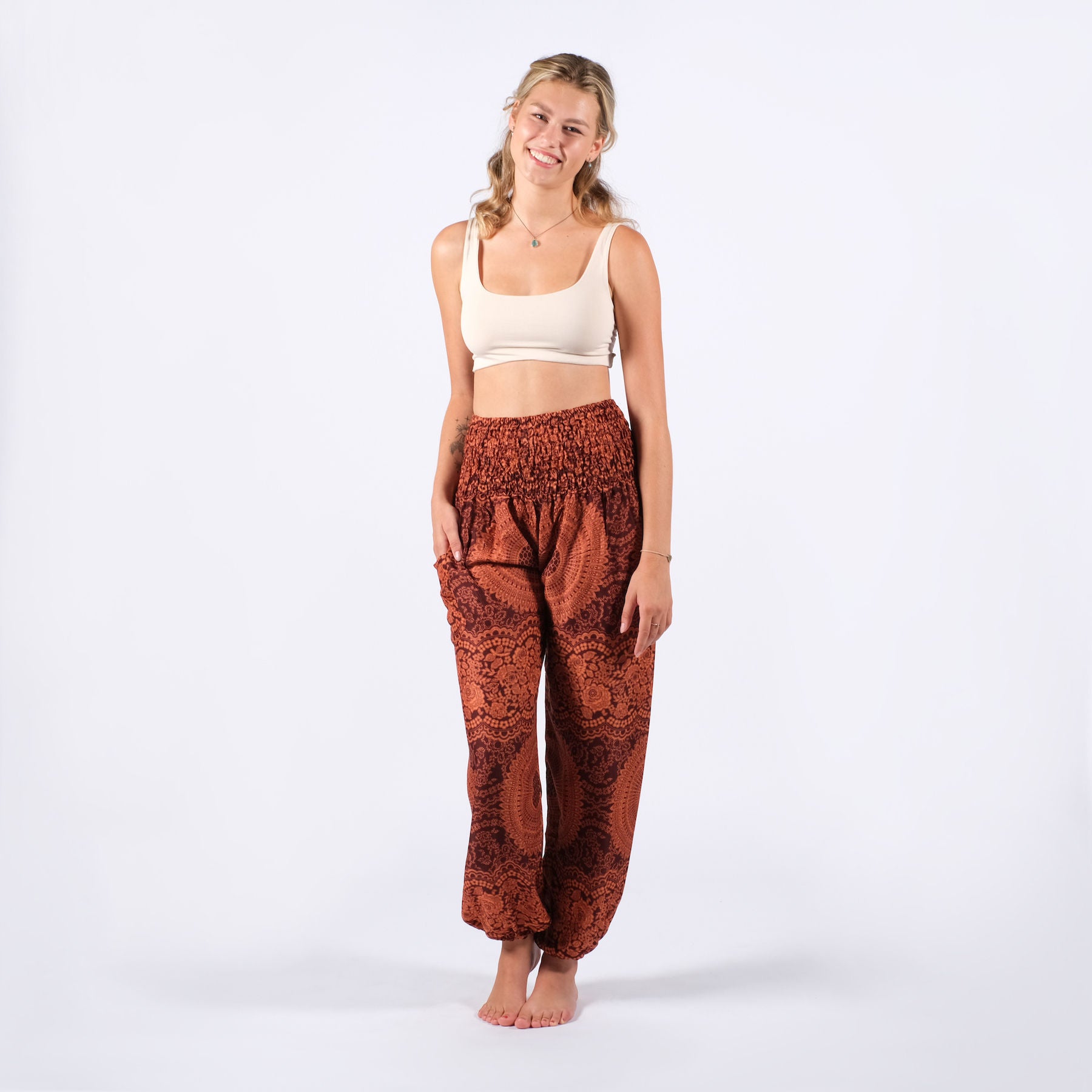 Pantalon de yoga harem Boho Pants Indian Summer brun rouille