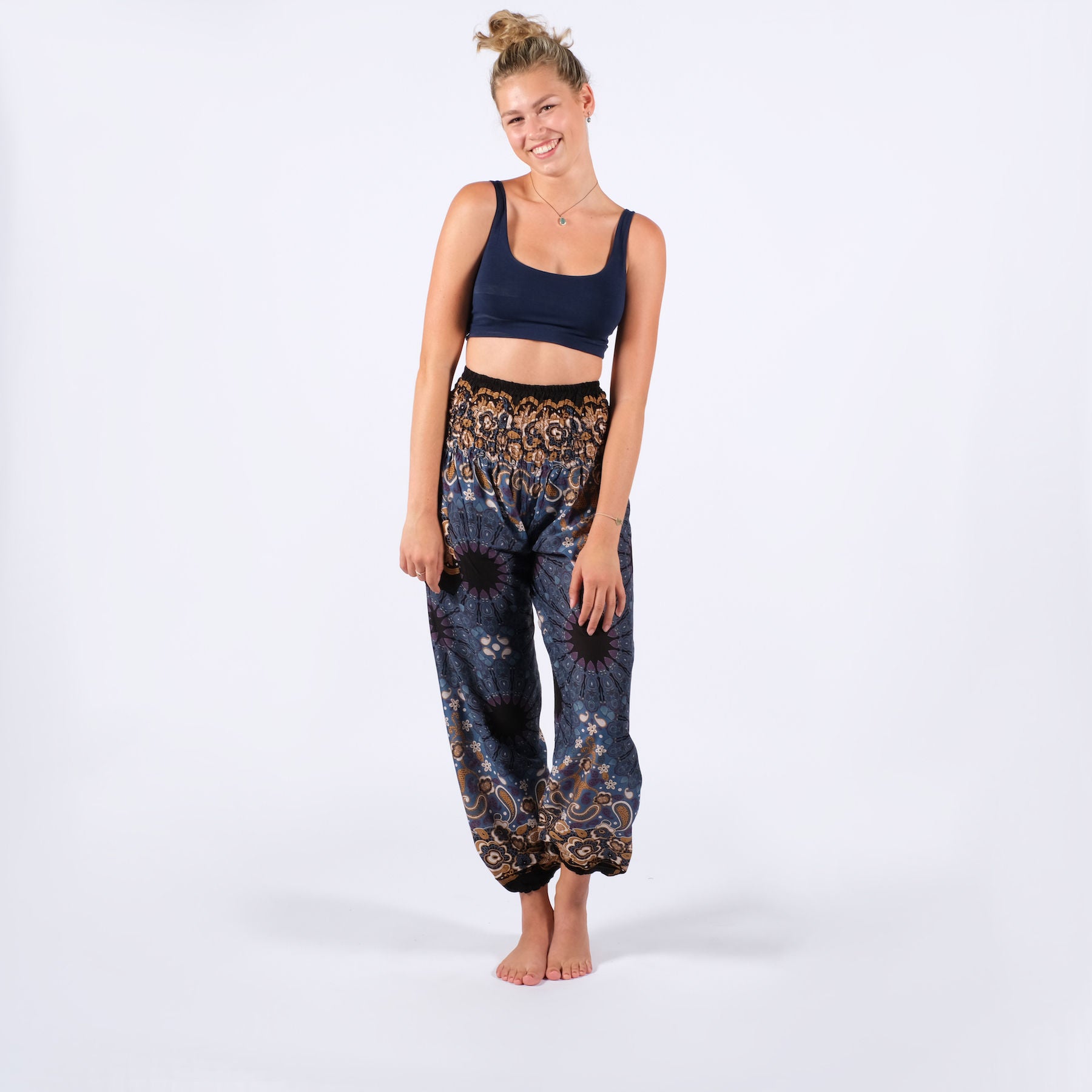 Pantalon de yoga harem Boho Pants Mandala gris-bleu