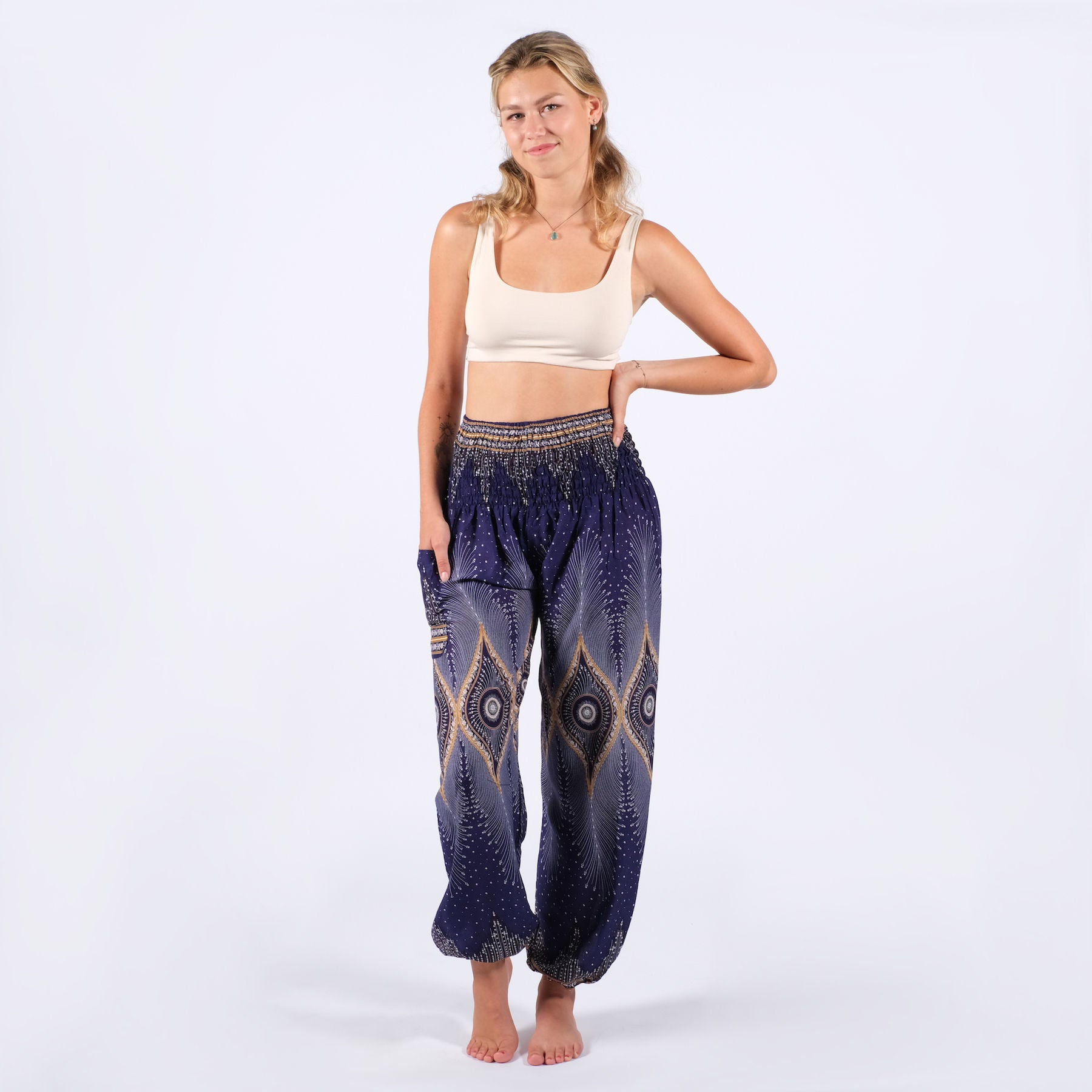 Pantalon de yoga harem Boho Pants Orient Navy bleu