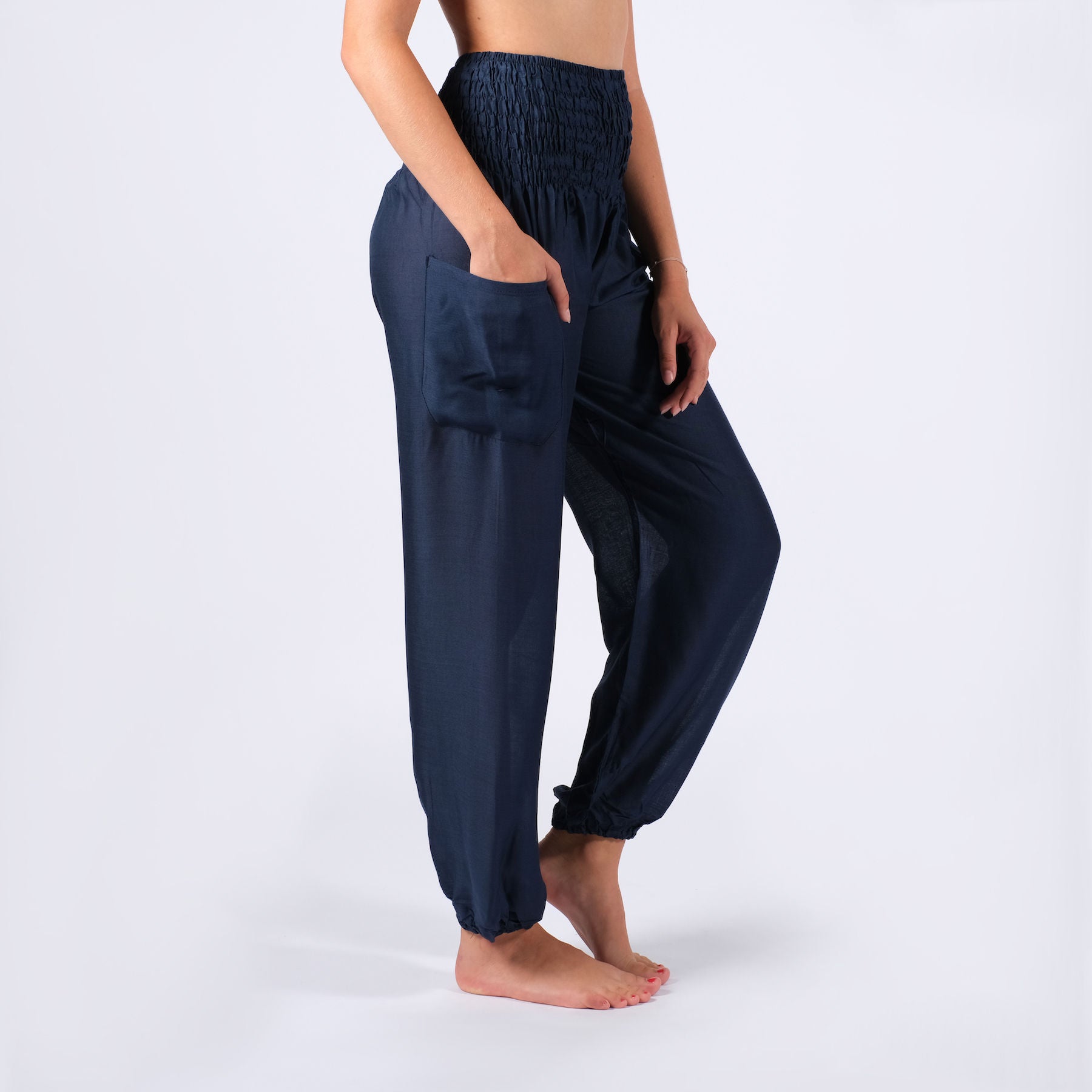Pantalon de yoga harem uni bleu marine
