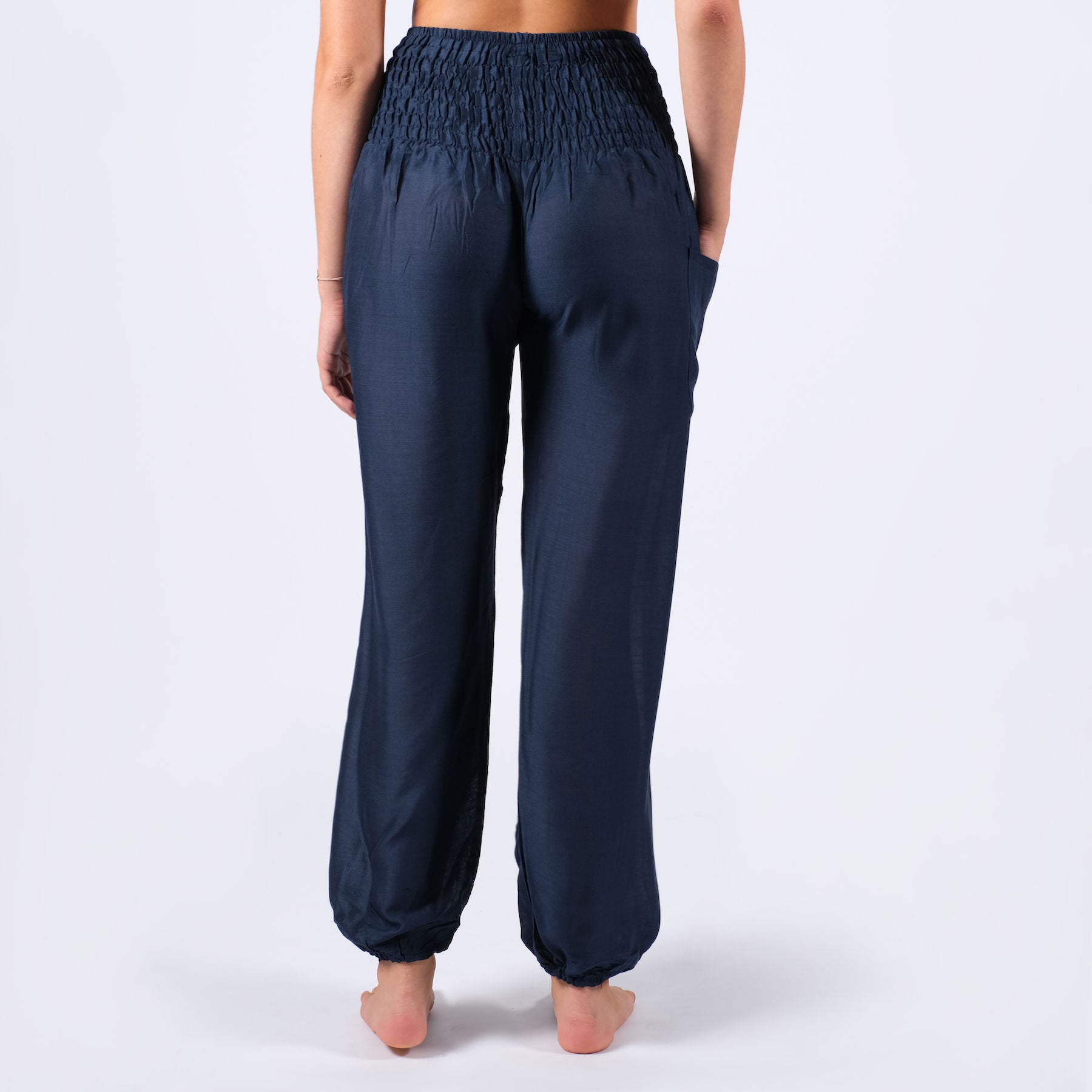Pantalon de yoga harem uni bleu marine