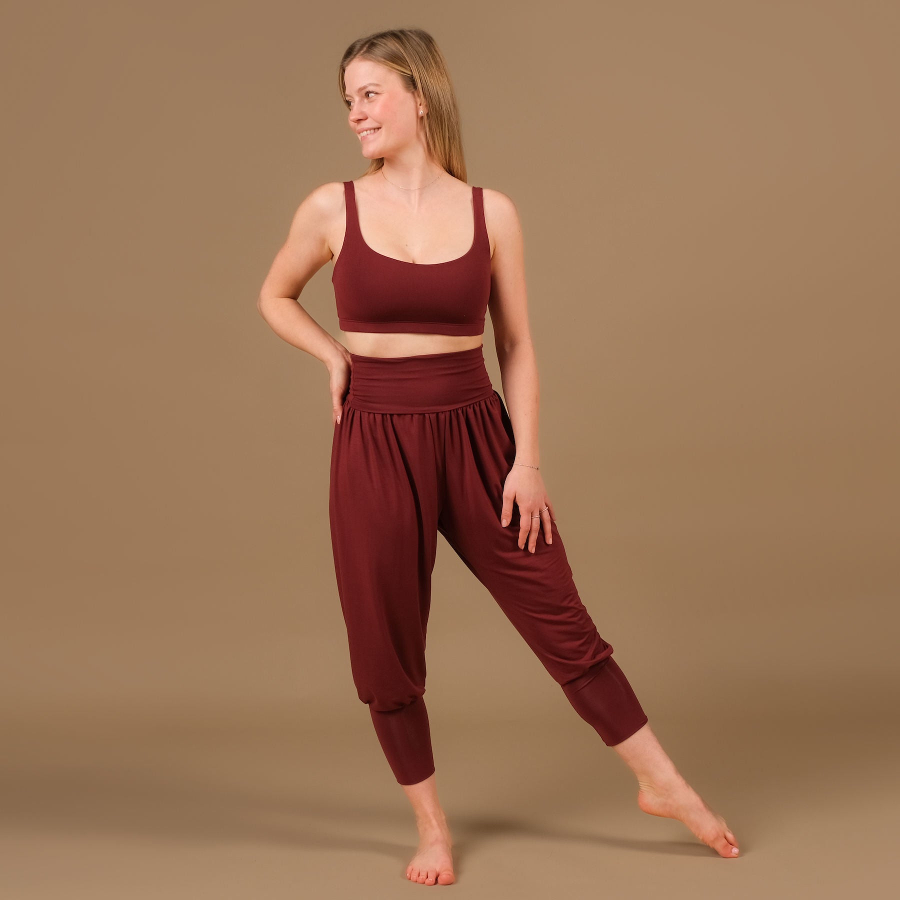 durable pantalon de yoga ample pantalon de harem 3/4 Taj Mahal fabriqué en Suisse bordeaux