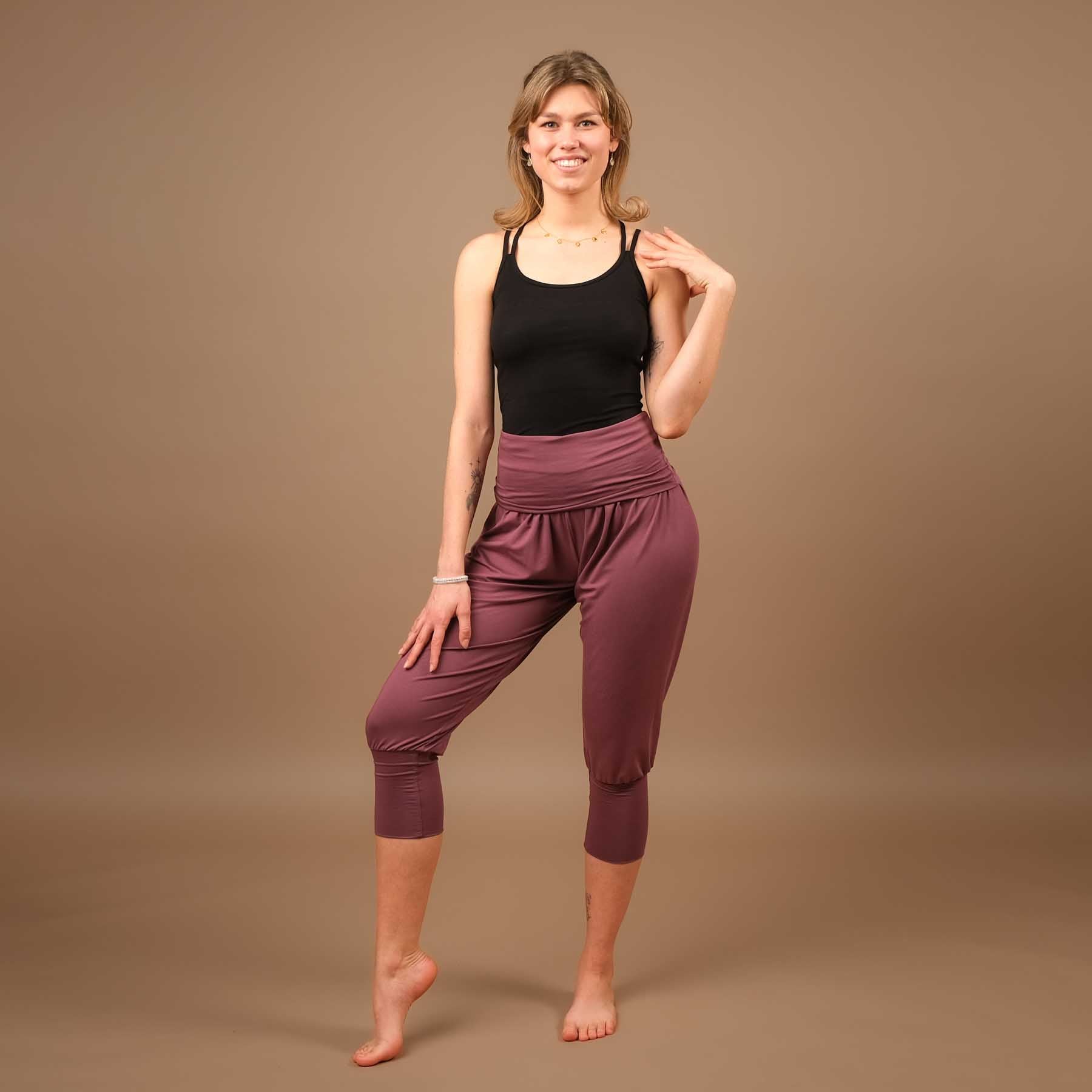 Durable pantalon de yoga ample pantalon de harem 3/4 Taj Mahal fabriqué en Suisse, aubergine