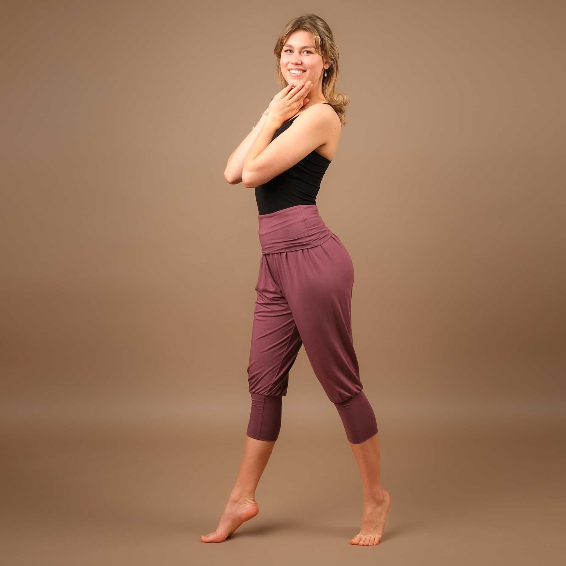 Durable pantalon de yoga ample pantalon de harem 3/4 Taj Mahal fabriqué en Suisse, aubergine