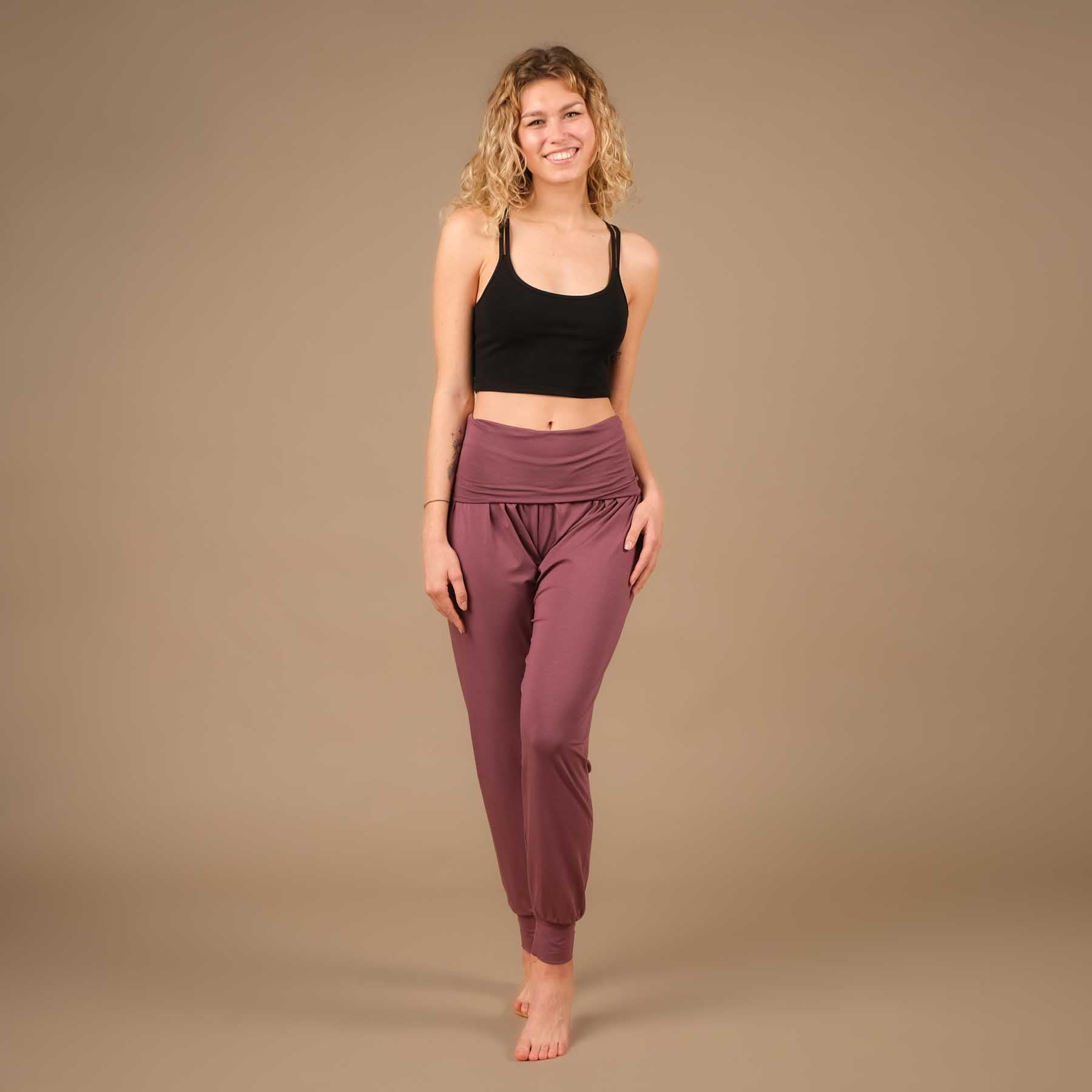 Pantalon de yoga Taj Mahal long fabriqué de manière durable en Suisse aubergine