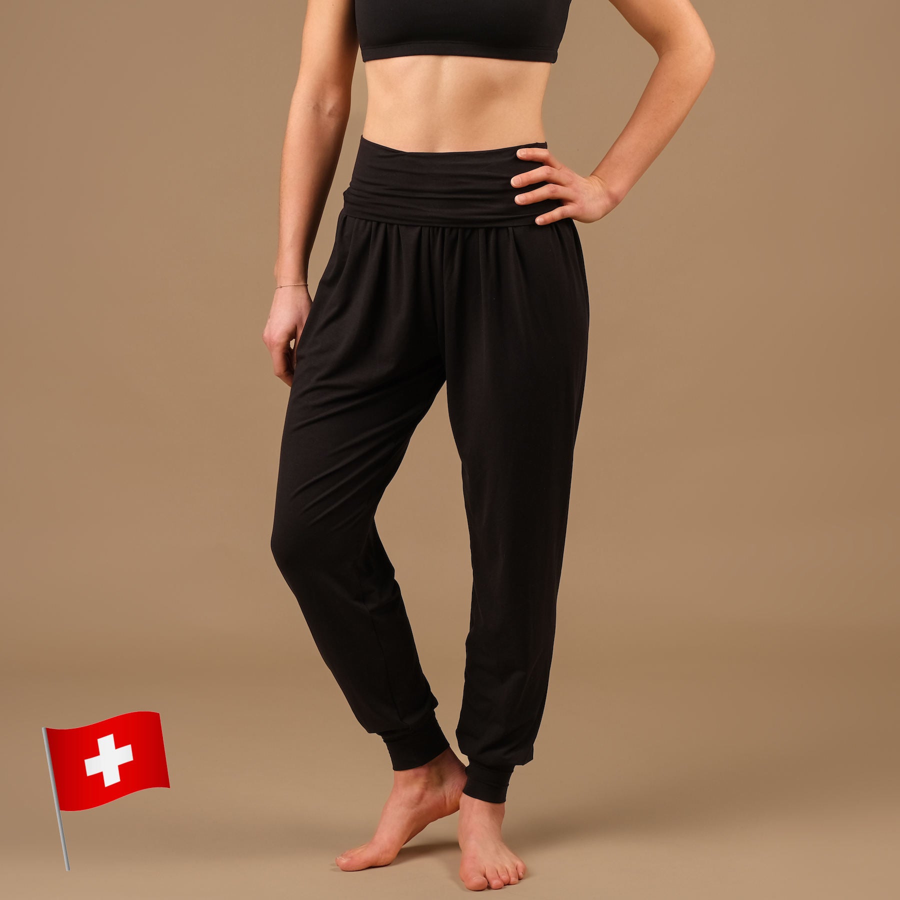 Pantalon de yoga Taj Mahal long fabriqué durablement en Suisse noir