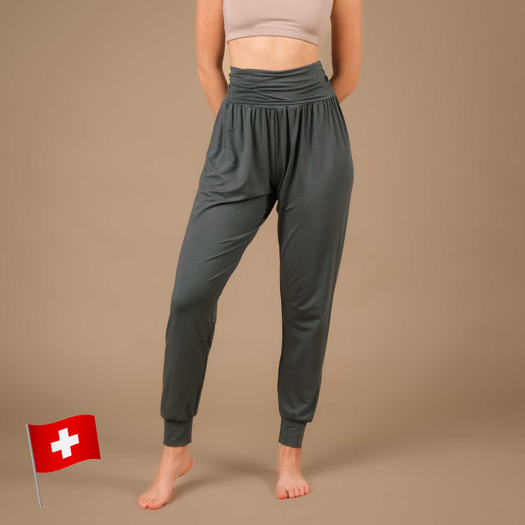 Pantalon de yoga Taj Mahal long fabriqué de manière durable en Suisse émeraude