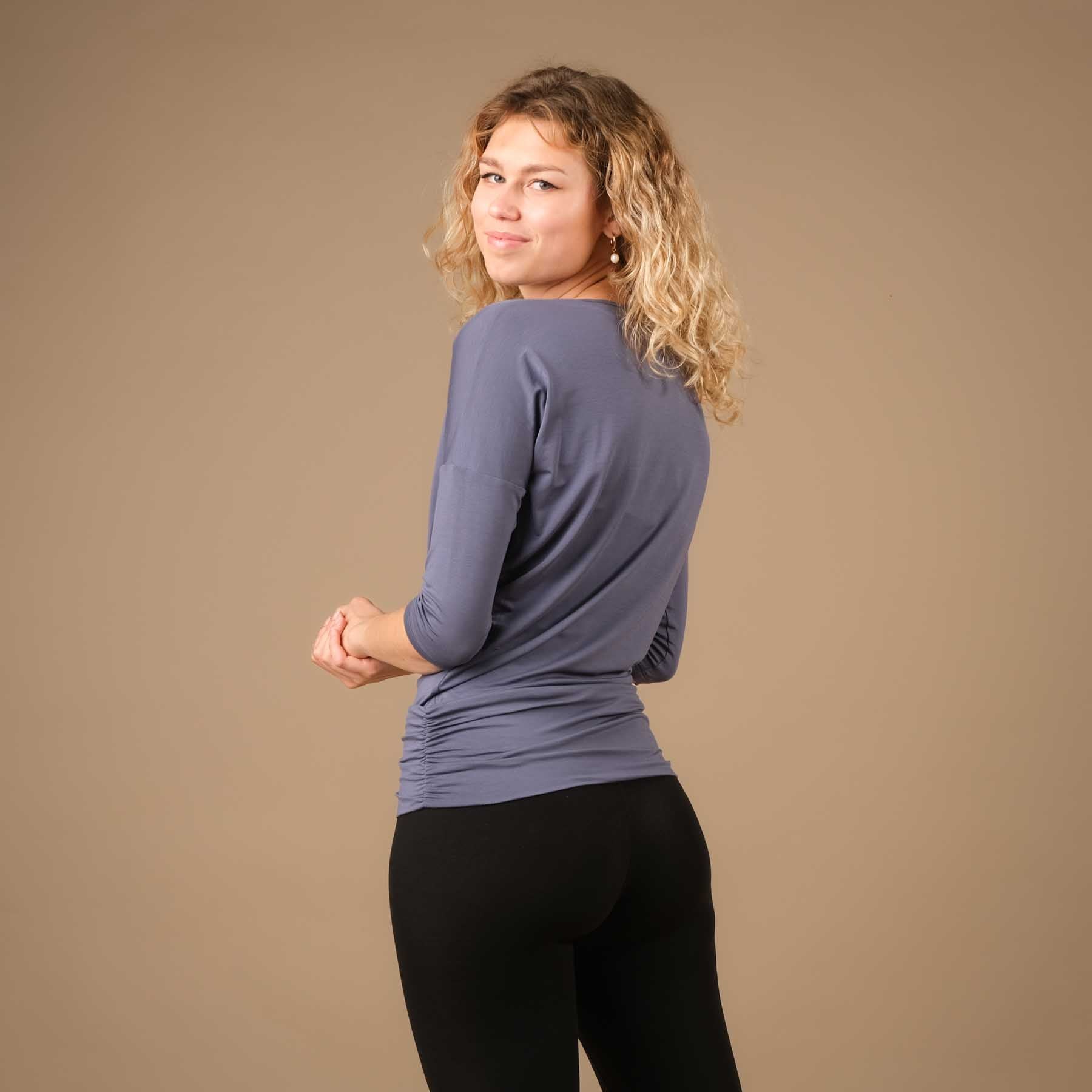 Yoga Shirt Comfy manches 3/4, fabriqué en Suisse, tissu très doux, gris-bleu