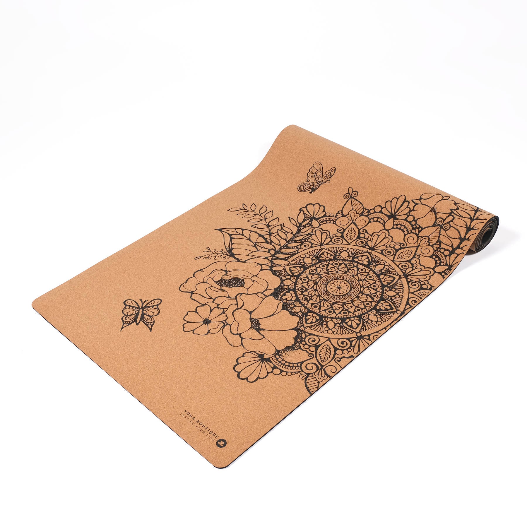 Tapis de yoga en liège Tropical noir sans PVC, biodégradable