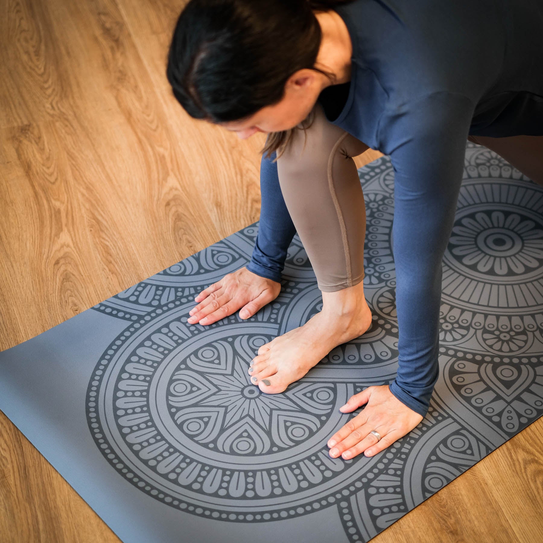 Tapis de yoga SuperGrip 2.0 Mandala très antidérapant gris-bleu