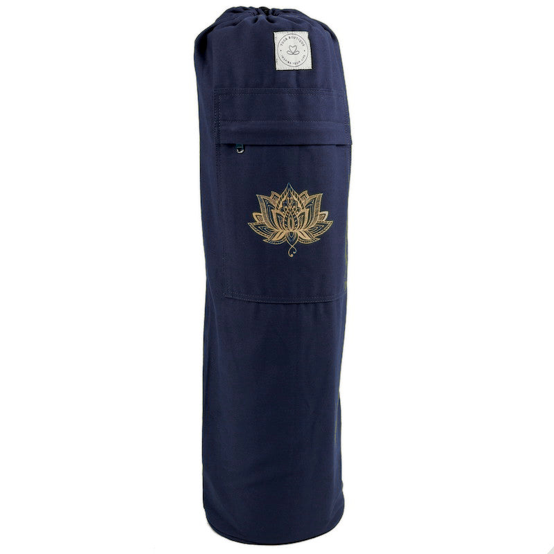 Sac pour matelas de yoga Lotus en coton bleu marine