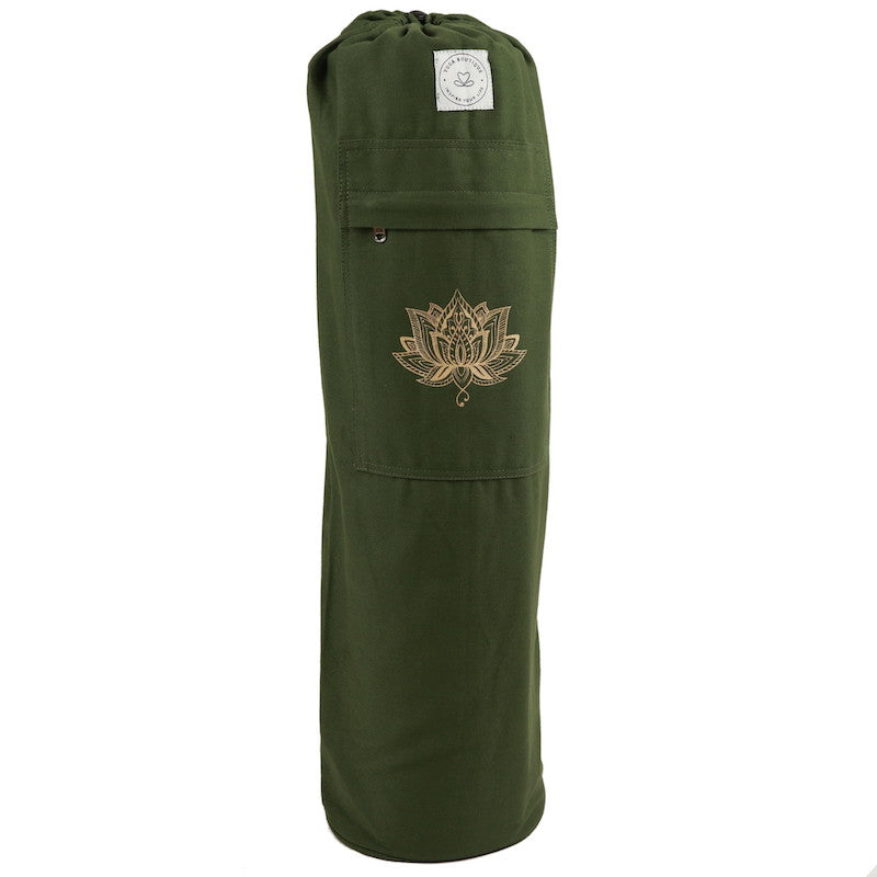 Sac pour matelas de yoga Lotus en coton vert olive