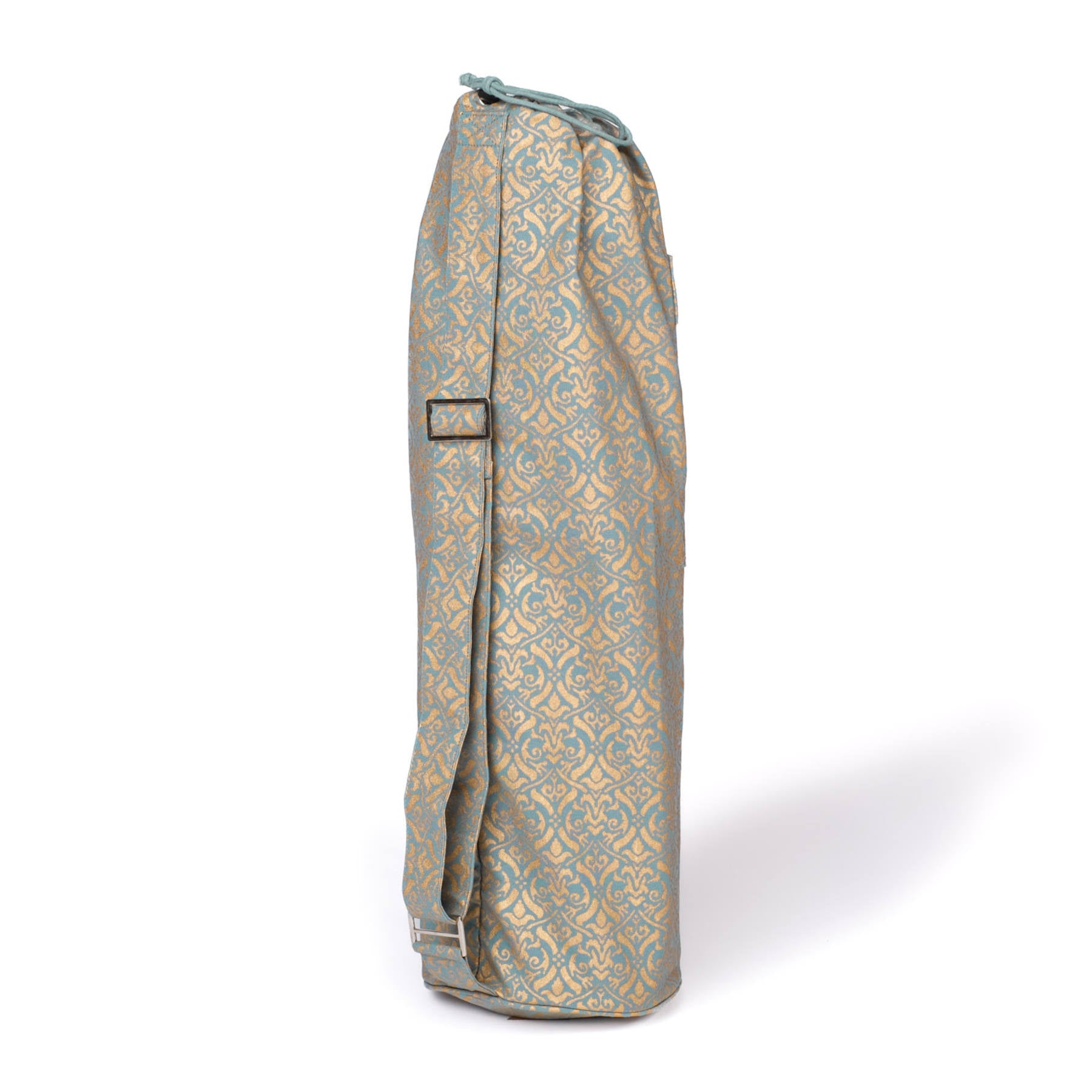 Sac pour matelas de yoga en coton bio avec blockprint doré green-water