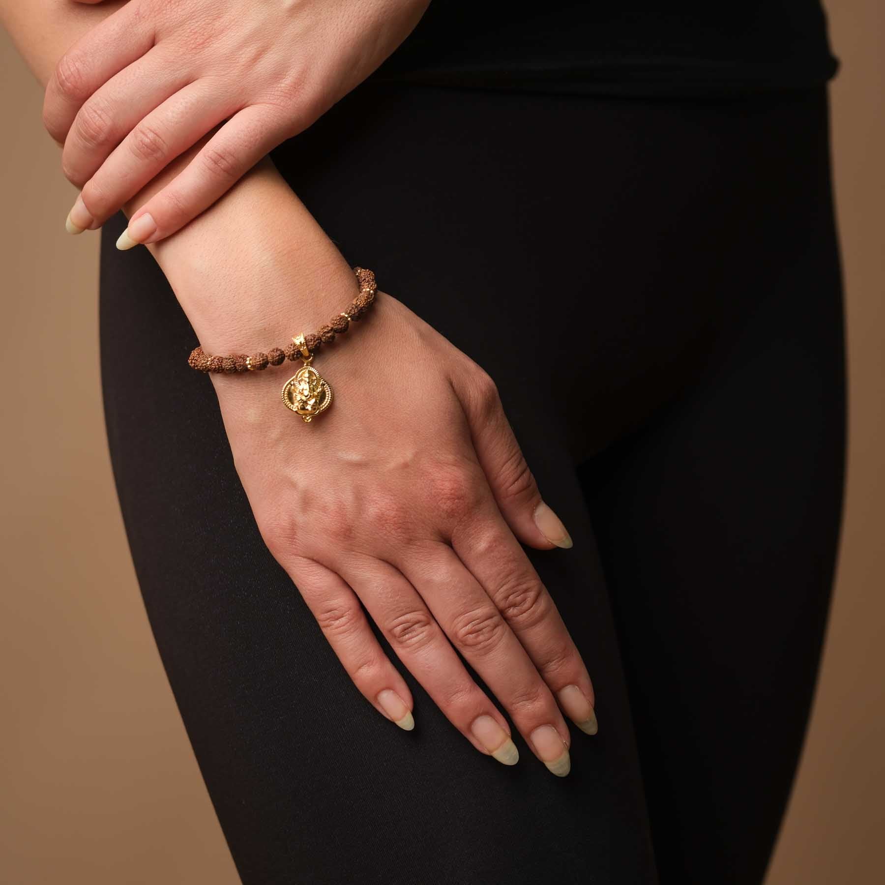 Bracelet Ganesh avec perles Rudraksha or