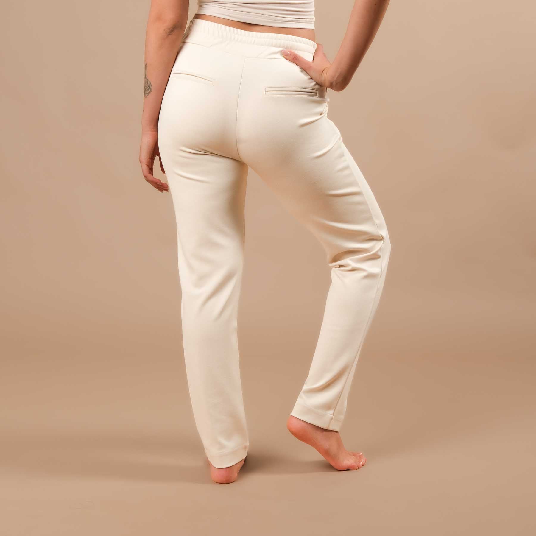 Business Jogger Pantalon Femme - pantalon d'affaires élastique avec passepoil écru