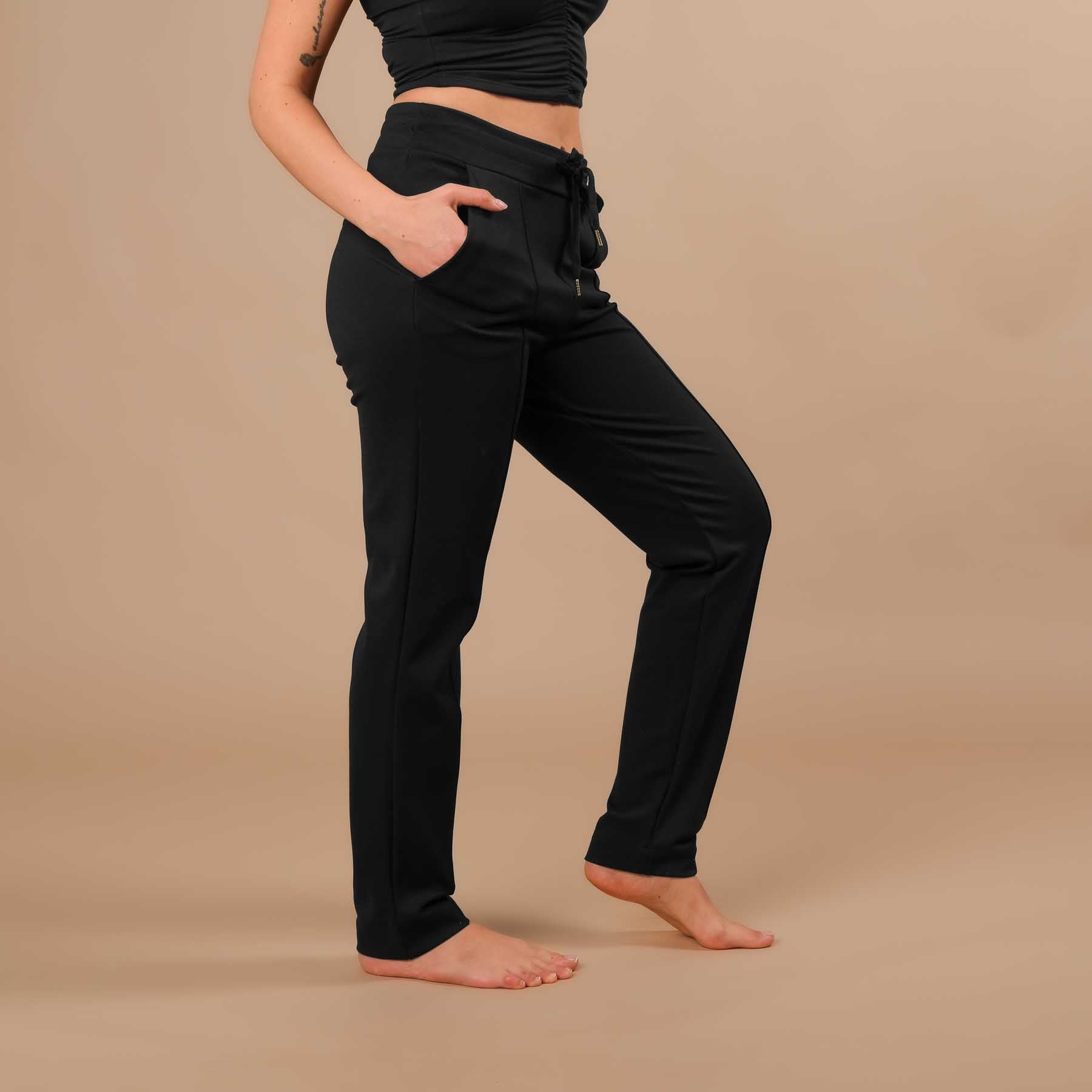 Business Jogger Pantalon Femme - pantalon d'affaires élastique avec passepoil noir