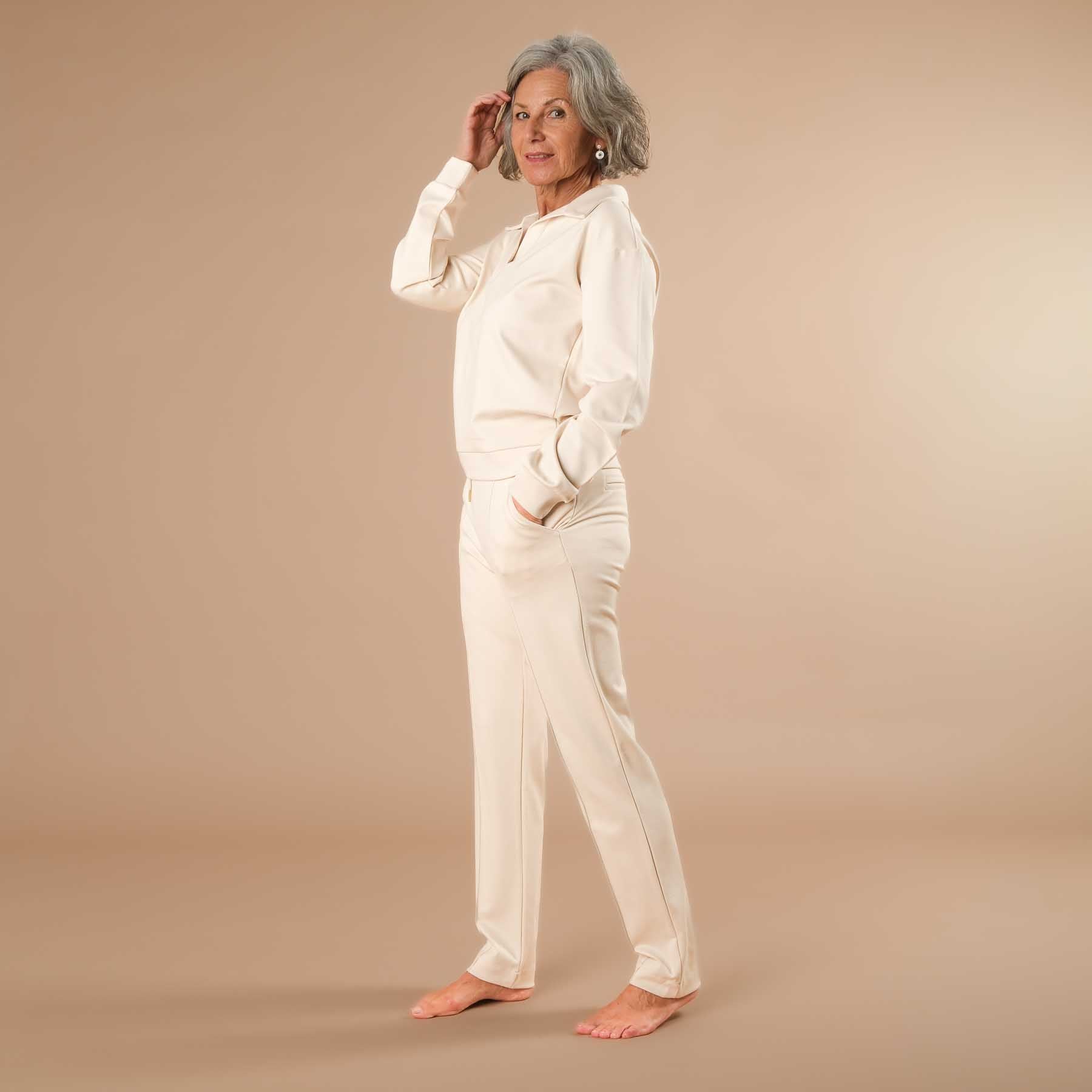 Business Jogger Pantalon Femme - pantalon d'affaires élastique avec passepoil écru