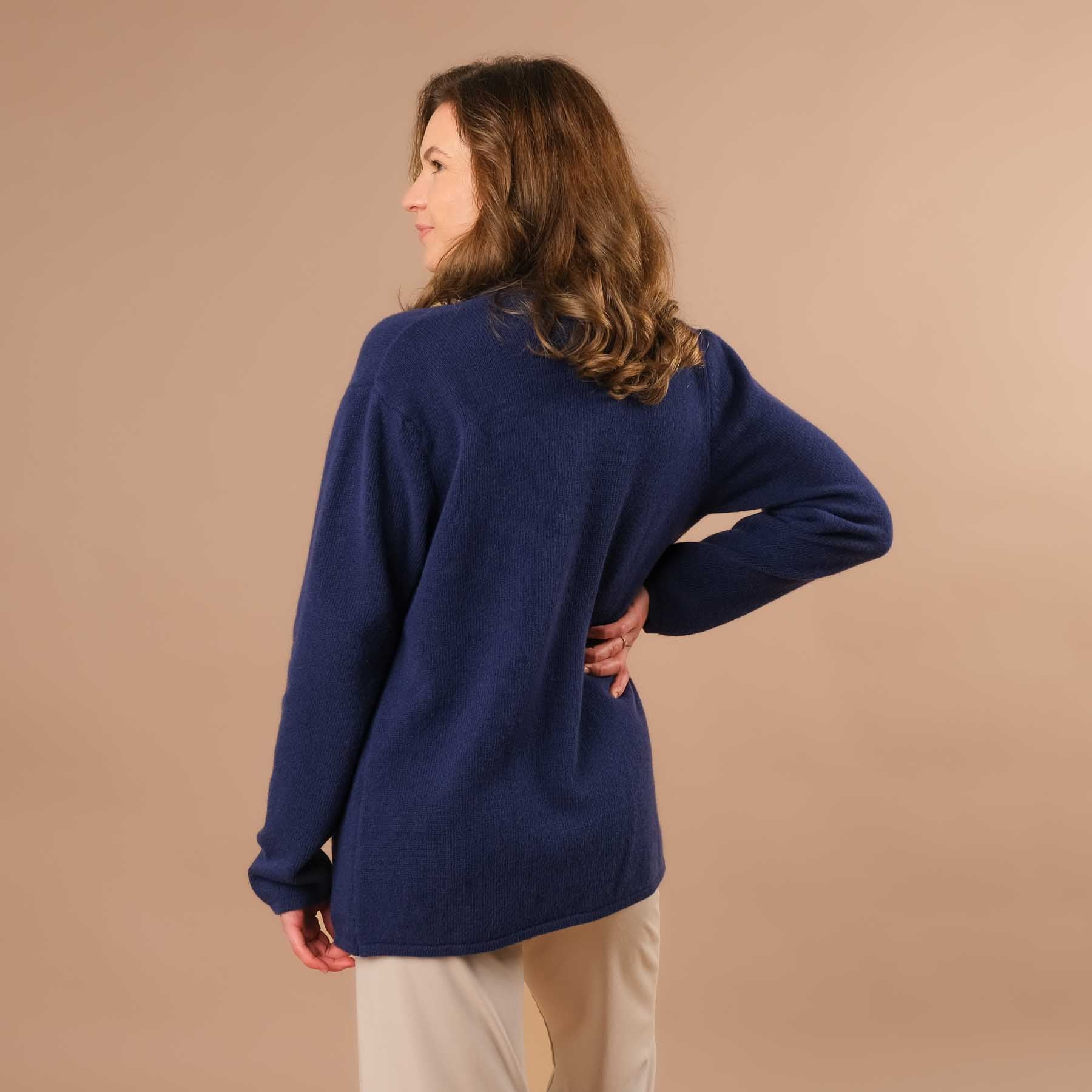 Cardigan en cachemire mérinos, cardigan de yoga, durable, bleu élégant