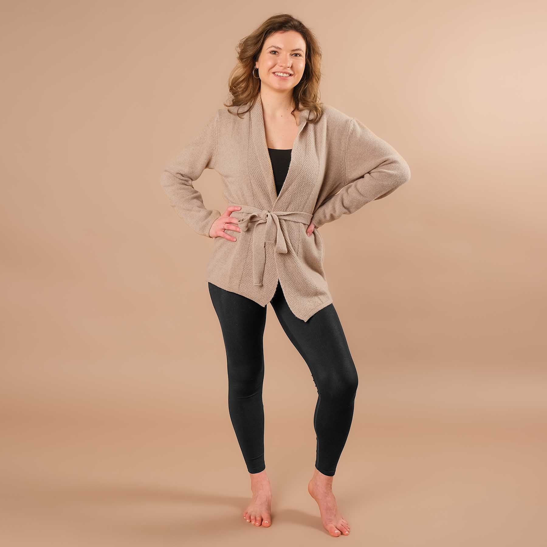 Cardigan en cachemire mérinos, cardigan de yoga, durable, beige élégant