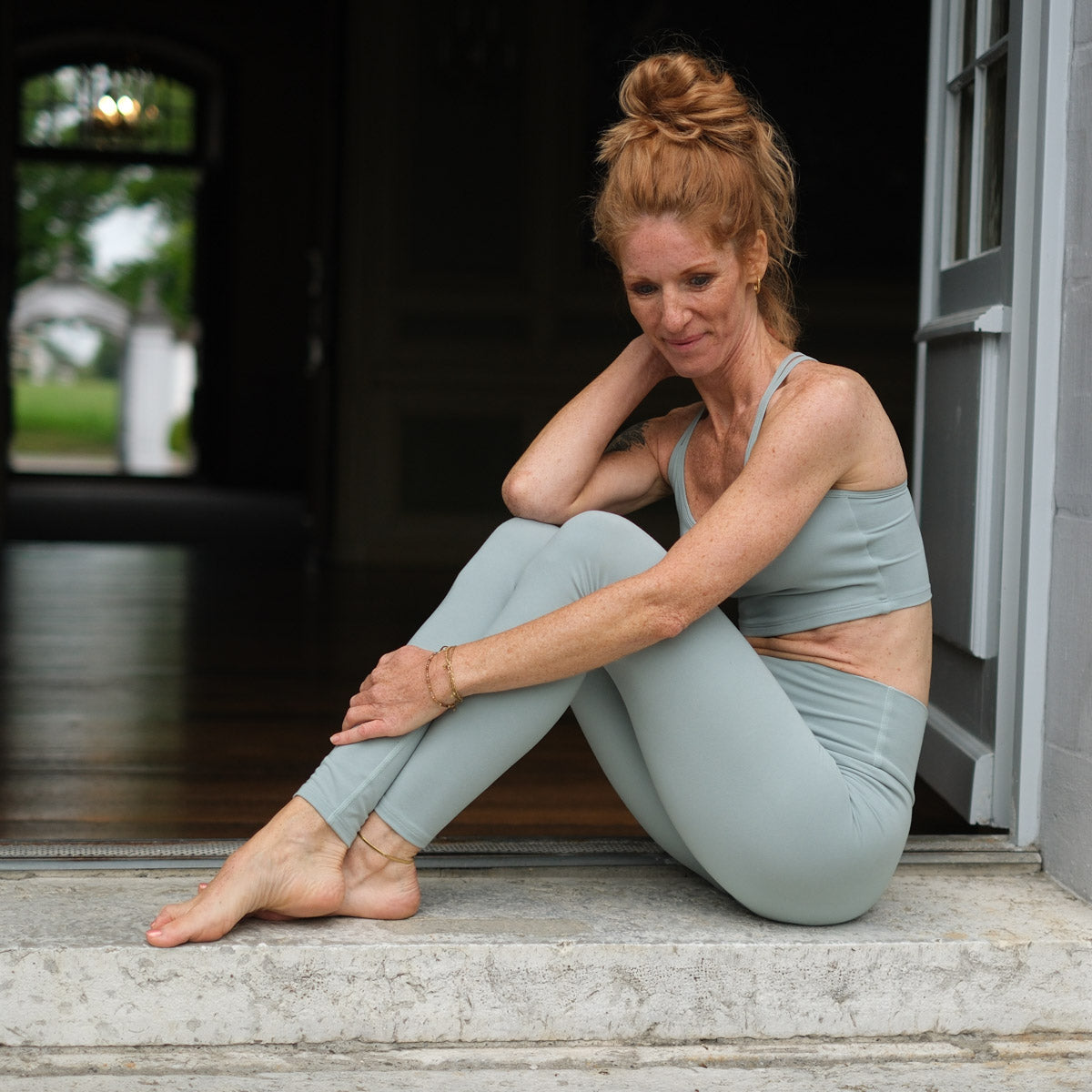 Leggings de yoga durables Comfy super doux, fabriqués en Suisse green-water