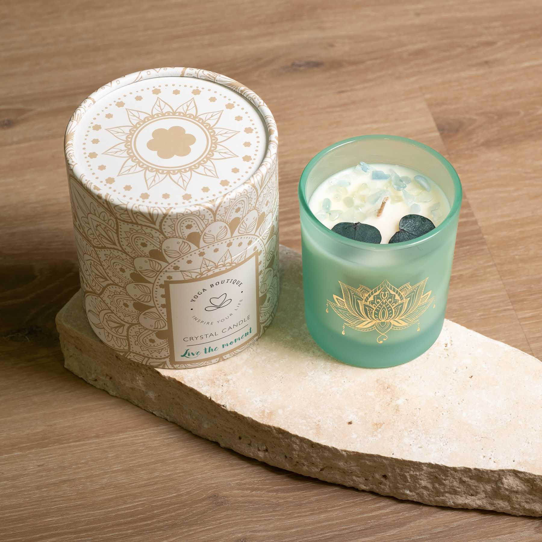 Bougie parfumée Rose & Magnolia avec pierres précieuses turquoise