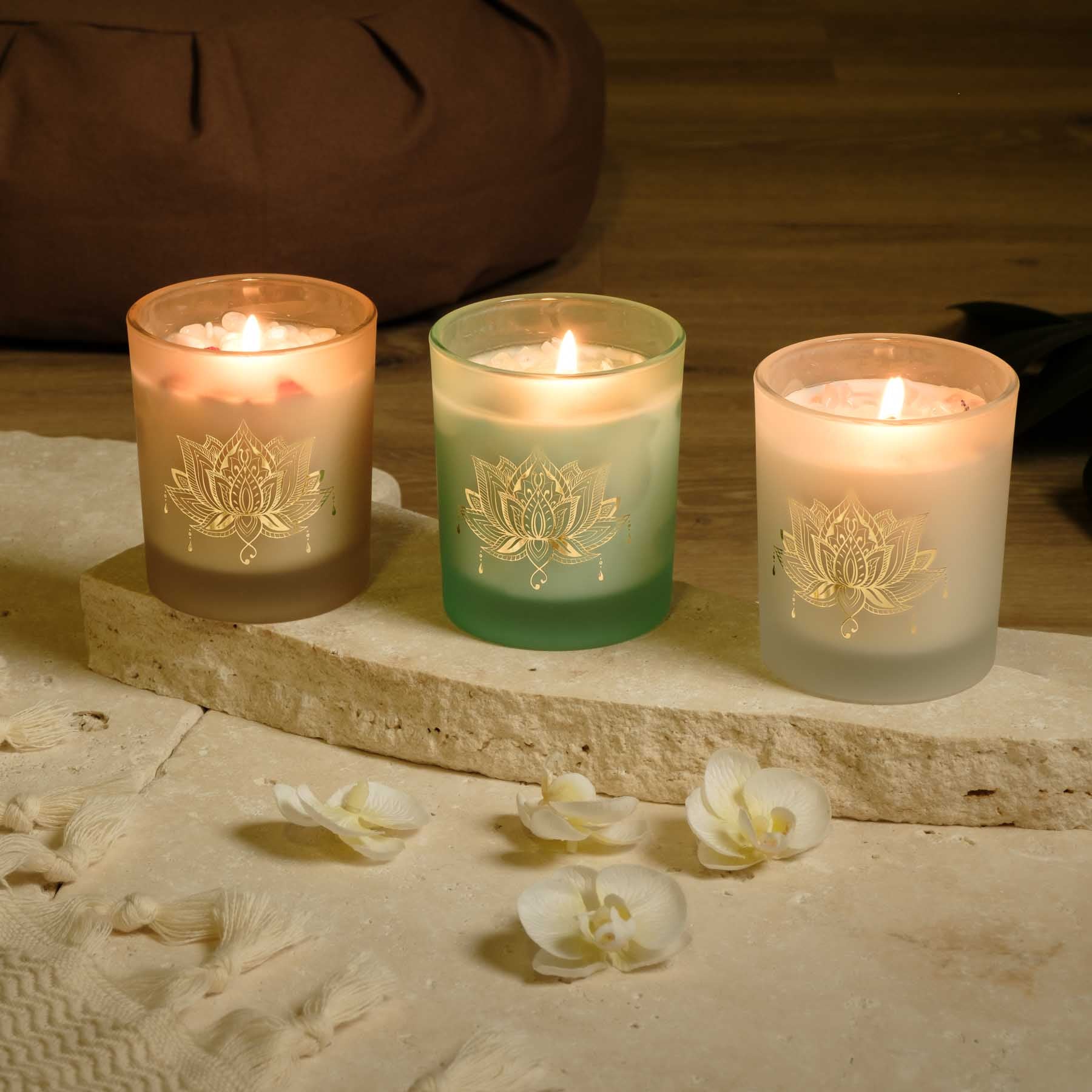 Bougie parfumée Rose & Magnolia avec pierres précieuses turquoise