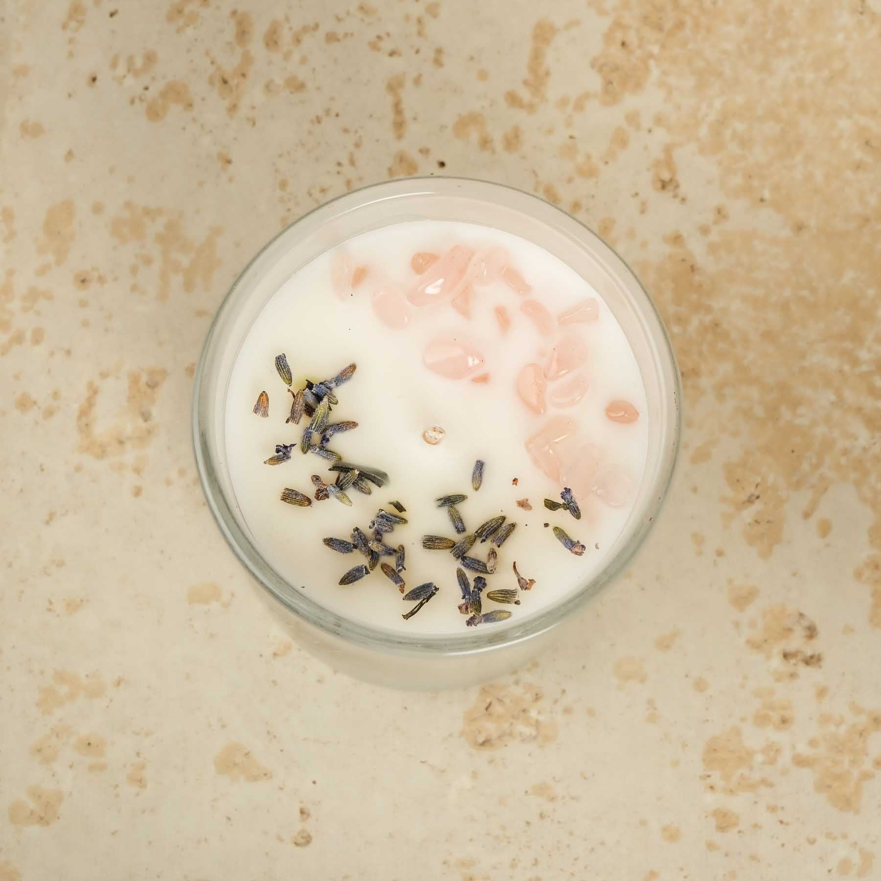 Bougie parfumée Vanille & Lavande avec pierres précieuses blanches