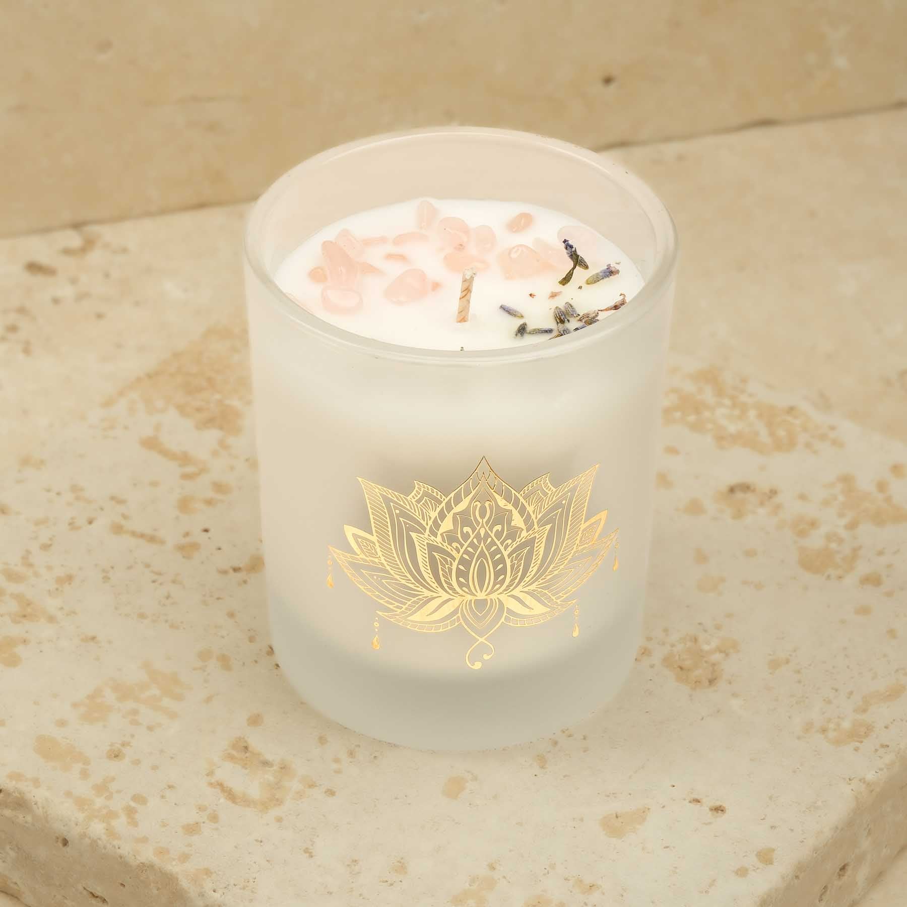 Bougie parfumée Vanille & Lavande avec pierres précieuses blanches